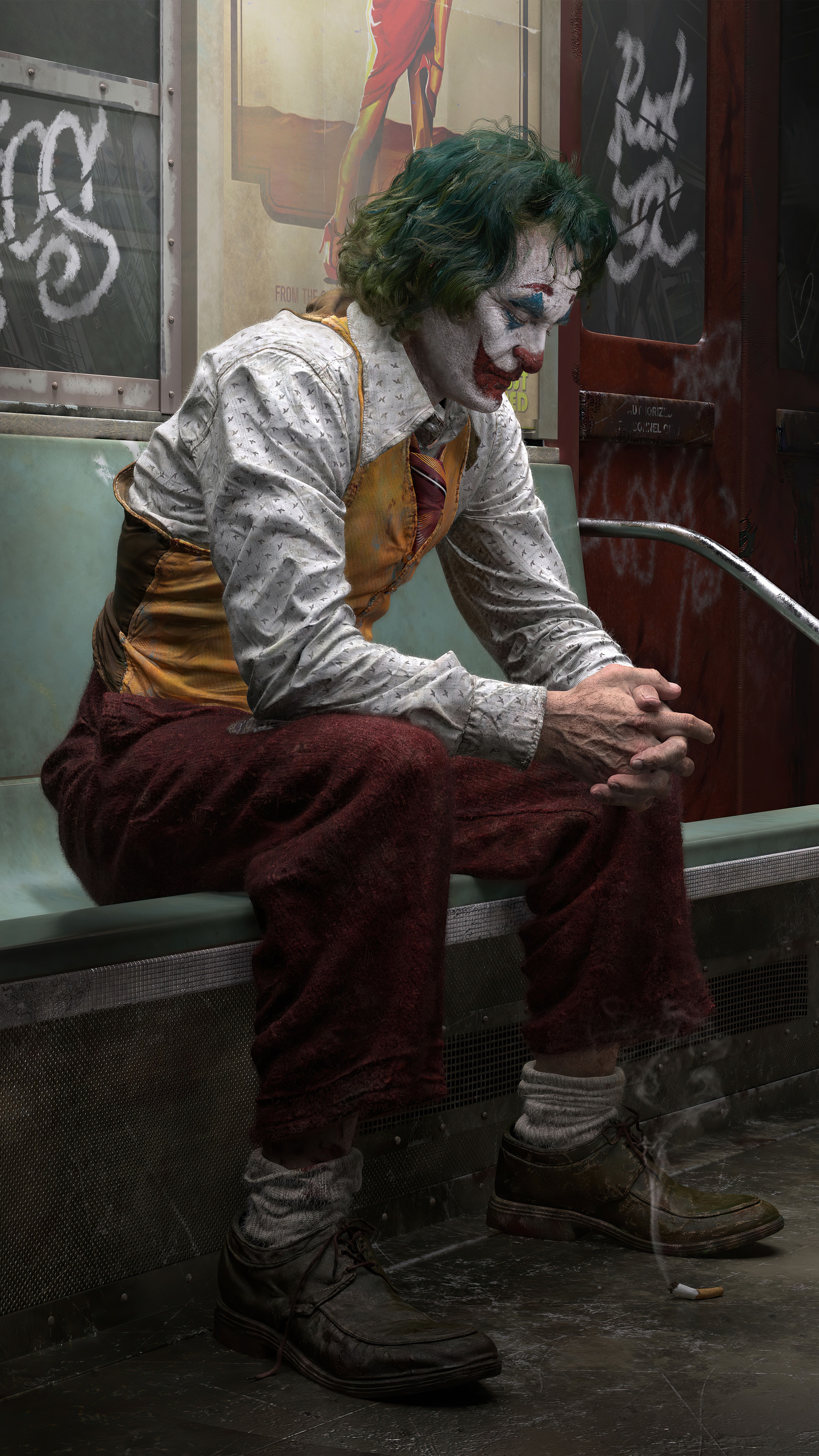Joker sitting on a subway train HD Phone Wallpaper