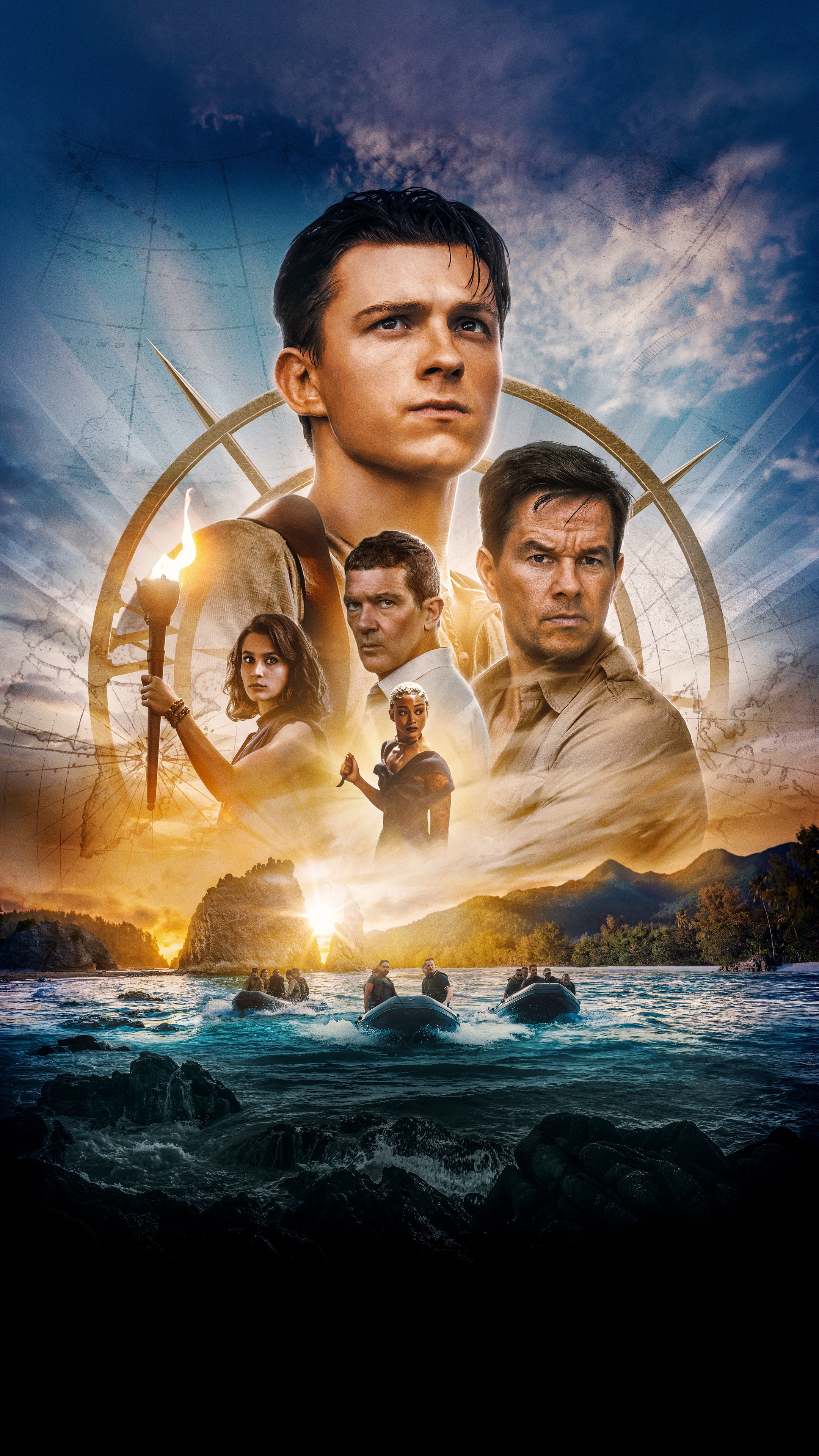 Uncharted Movie Poster with Tom Holland and Mark Wahlberg HD Phone Wallpaper