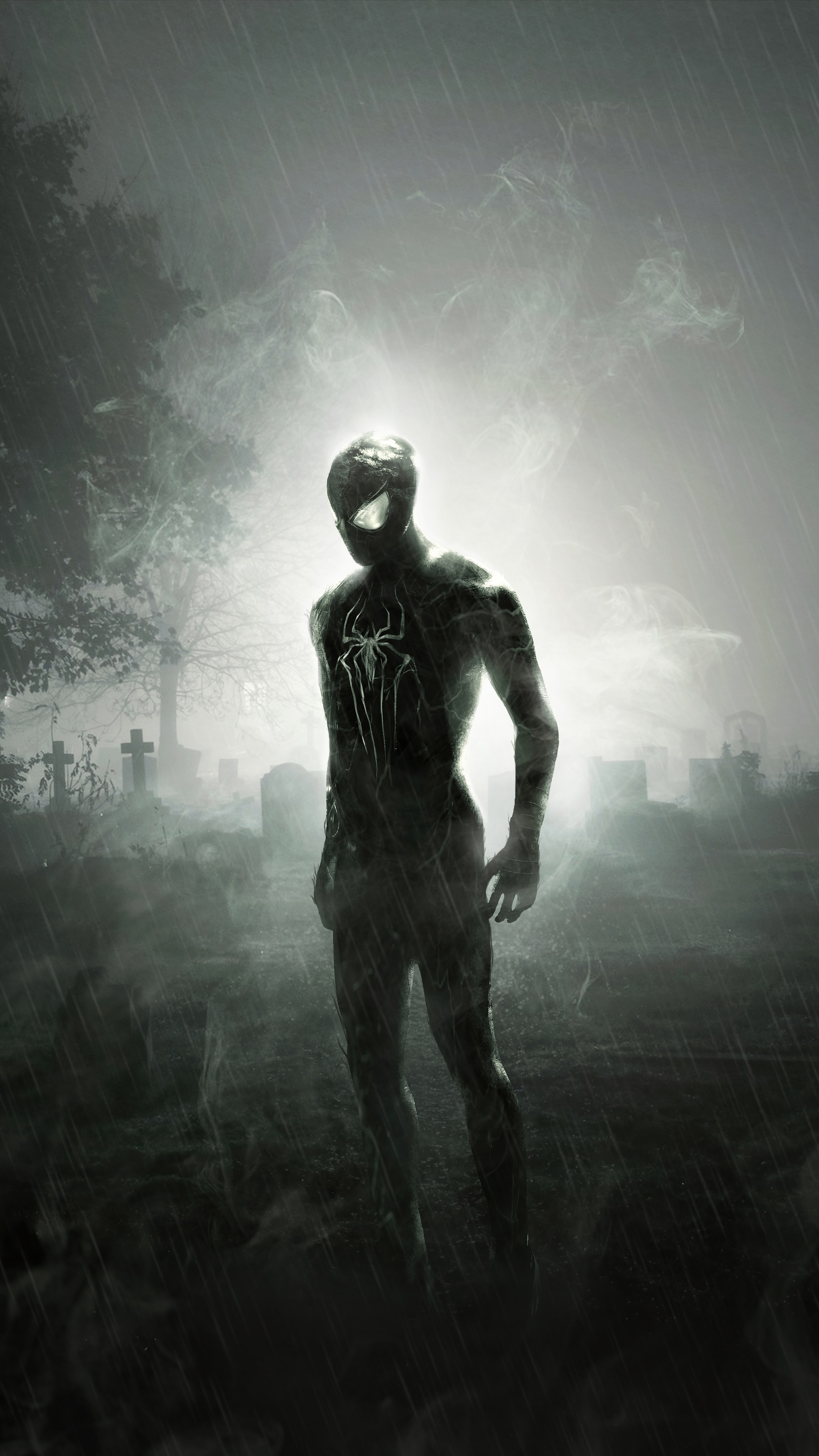 Spider-Man in a graveyard HD Phone Wallpaper