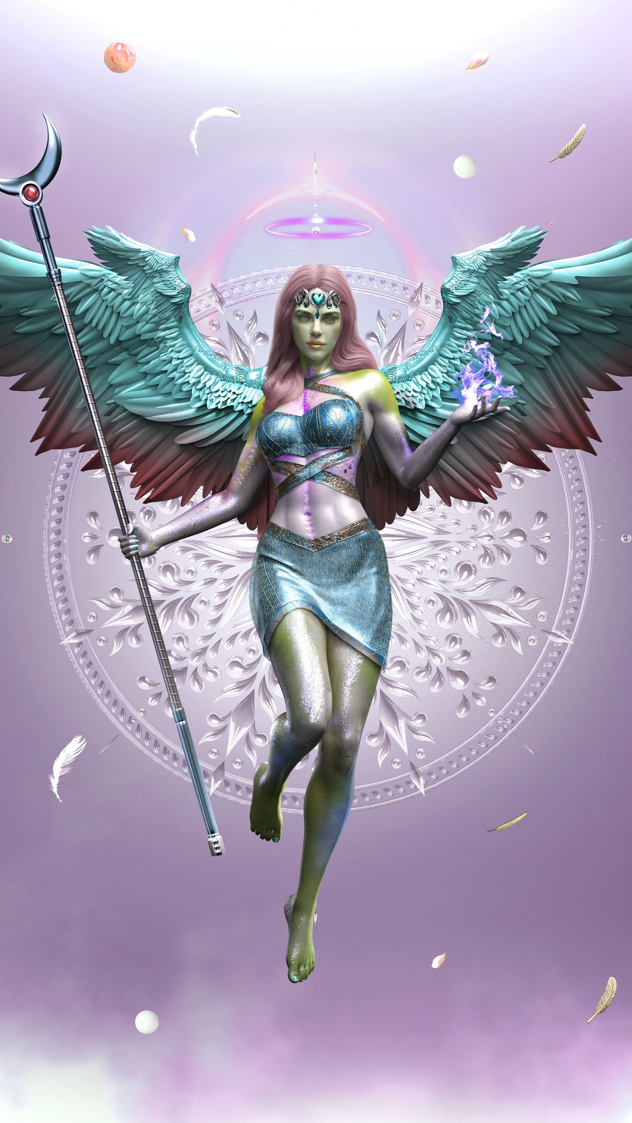 Angel with staff and magic 4K HD Phone Wallpaper