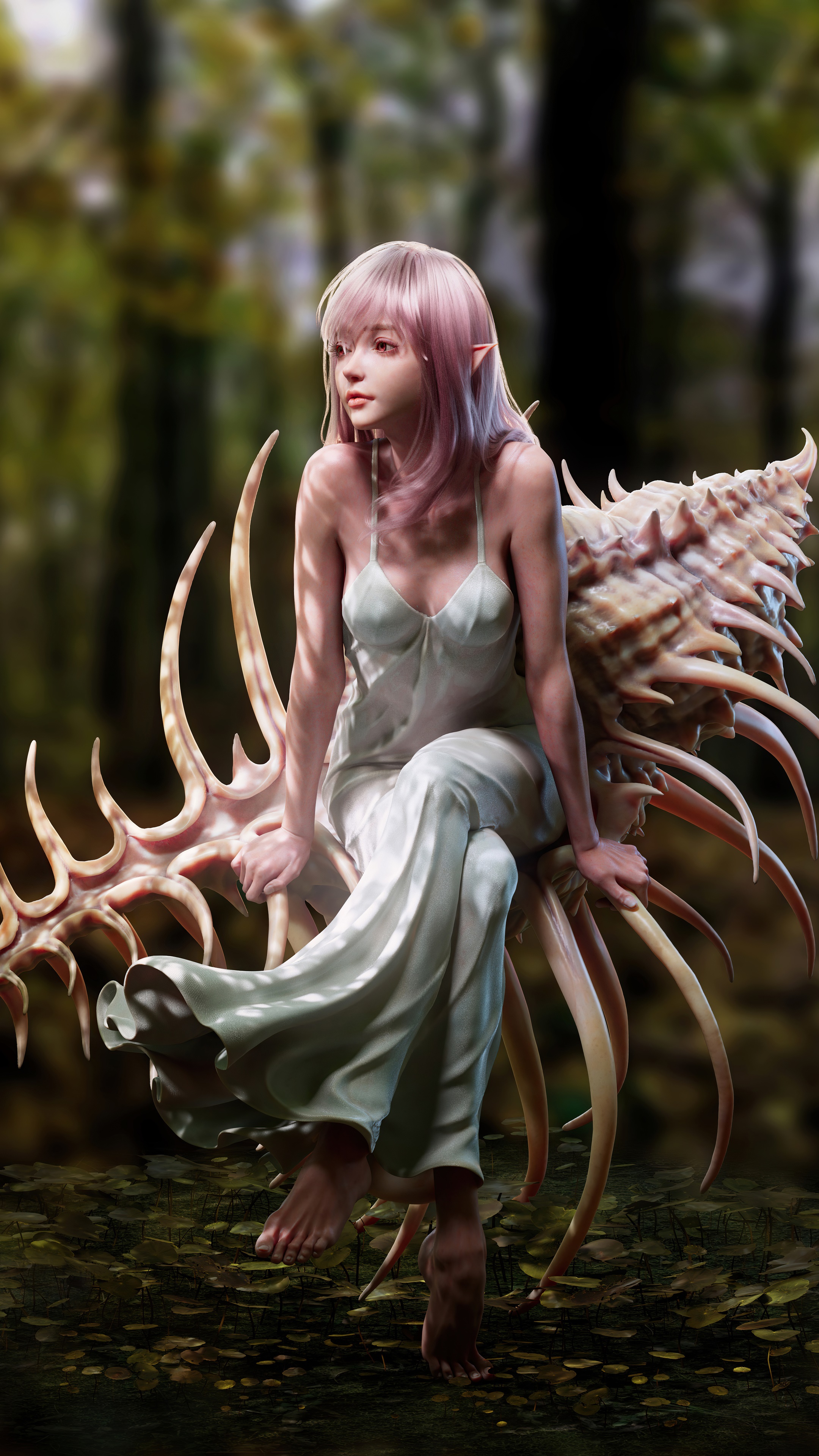 Digital art of a fairy with pink hair and wings HD Phone Wallpaper
