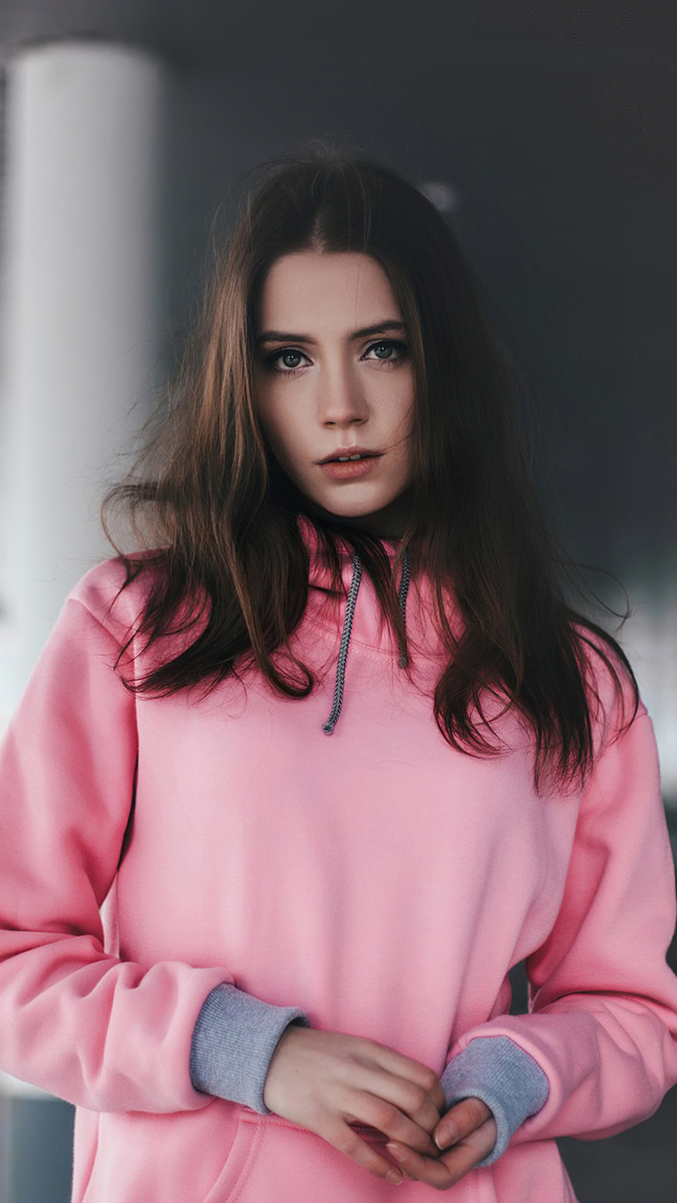 Girl in pink hoodie HD Phone Wallpaper