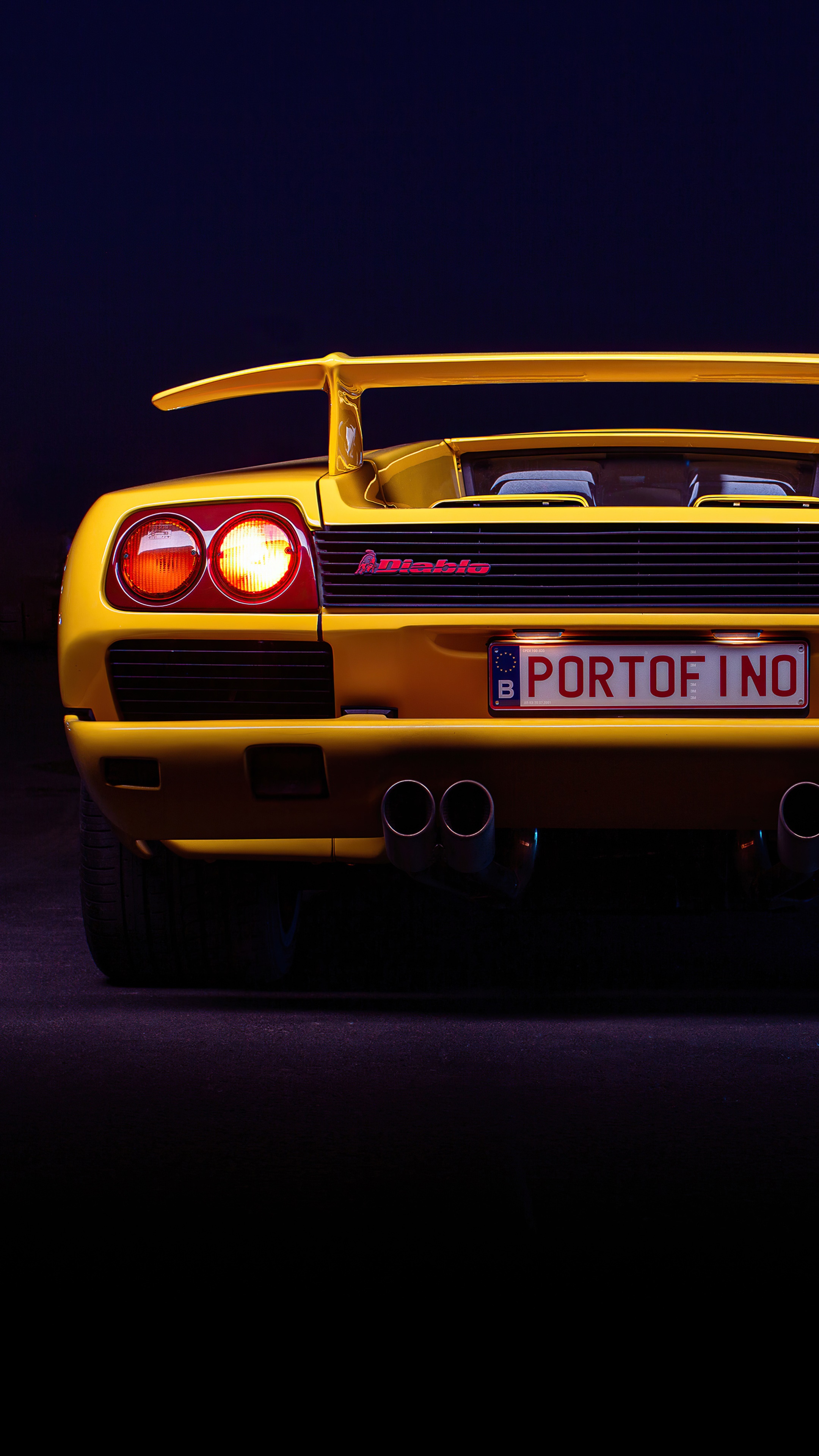 Yellow Lamborghini Diablo with Portofino license plate HD Phone Wallpaper