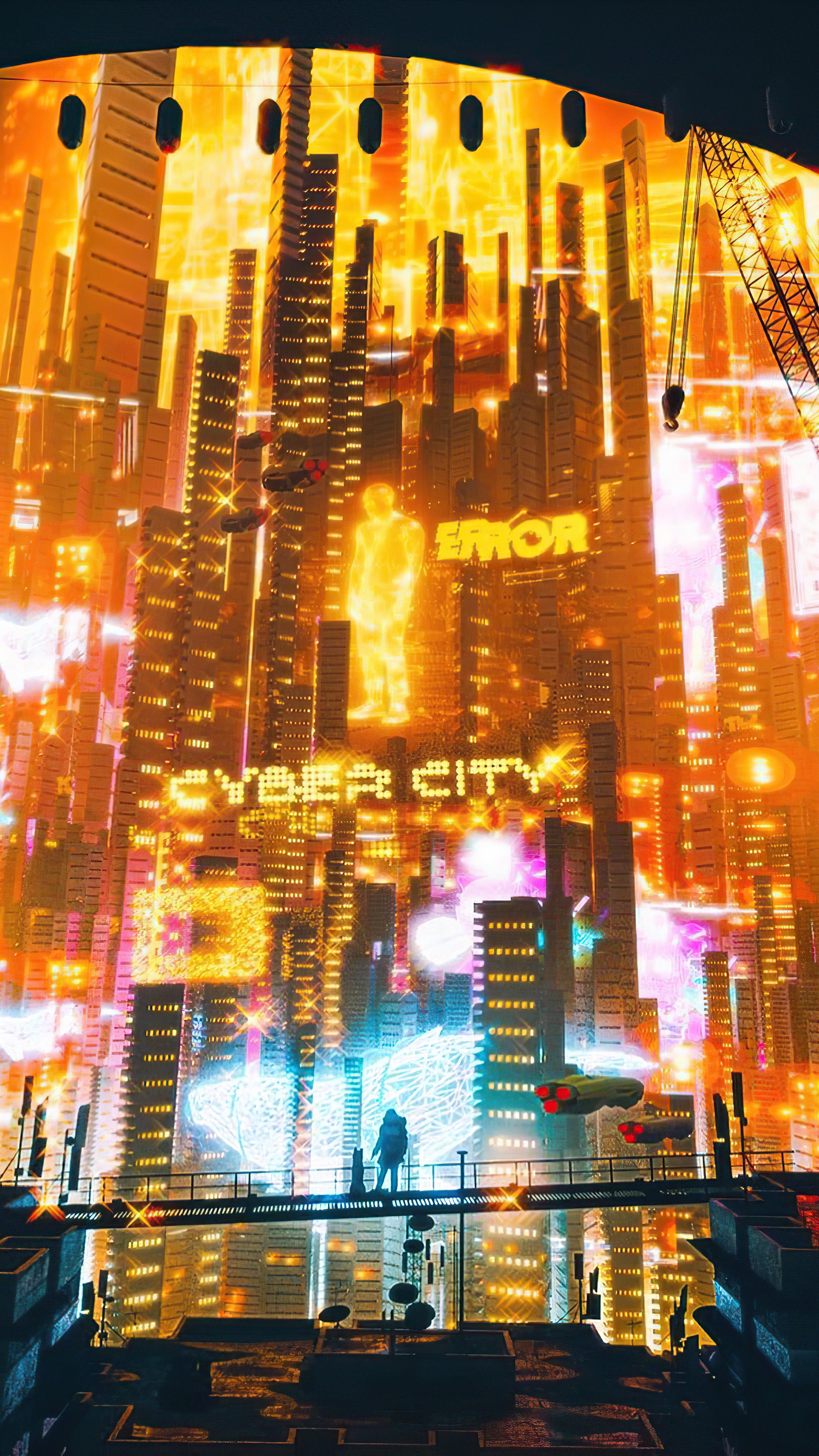 Cyber City with Error message HD Phone Wallpaper