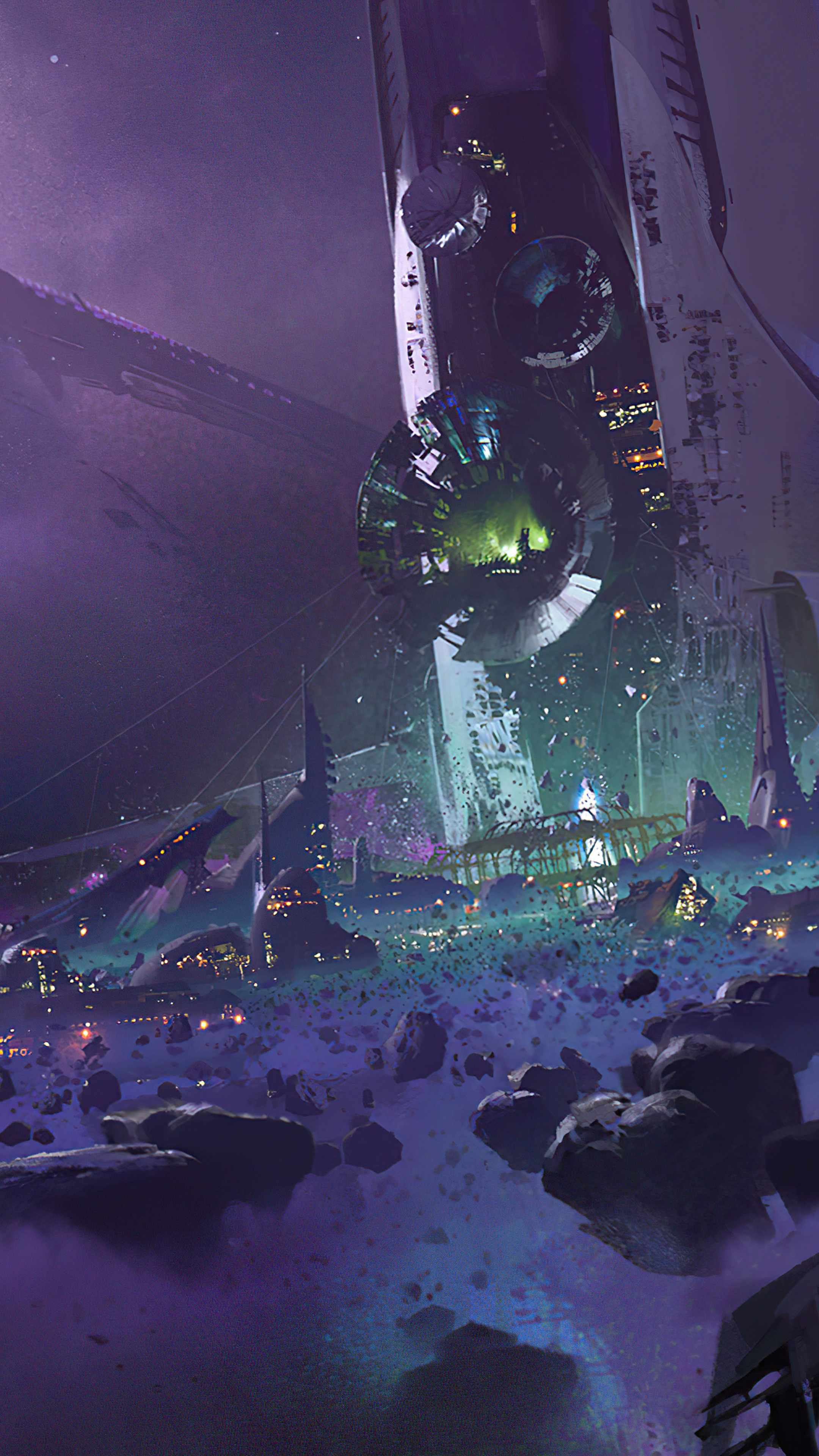 Destiny 2 concept art of a space station city HD Phone Wallpaper