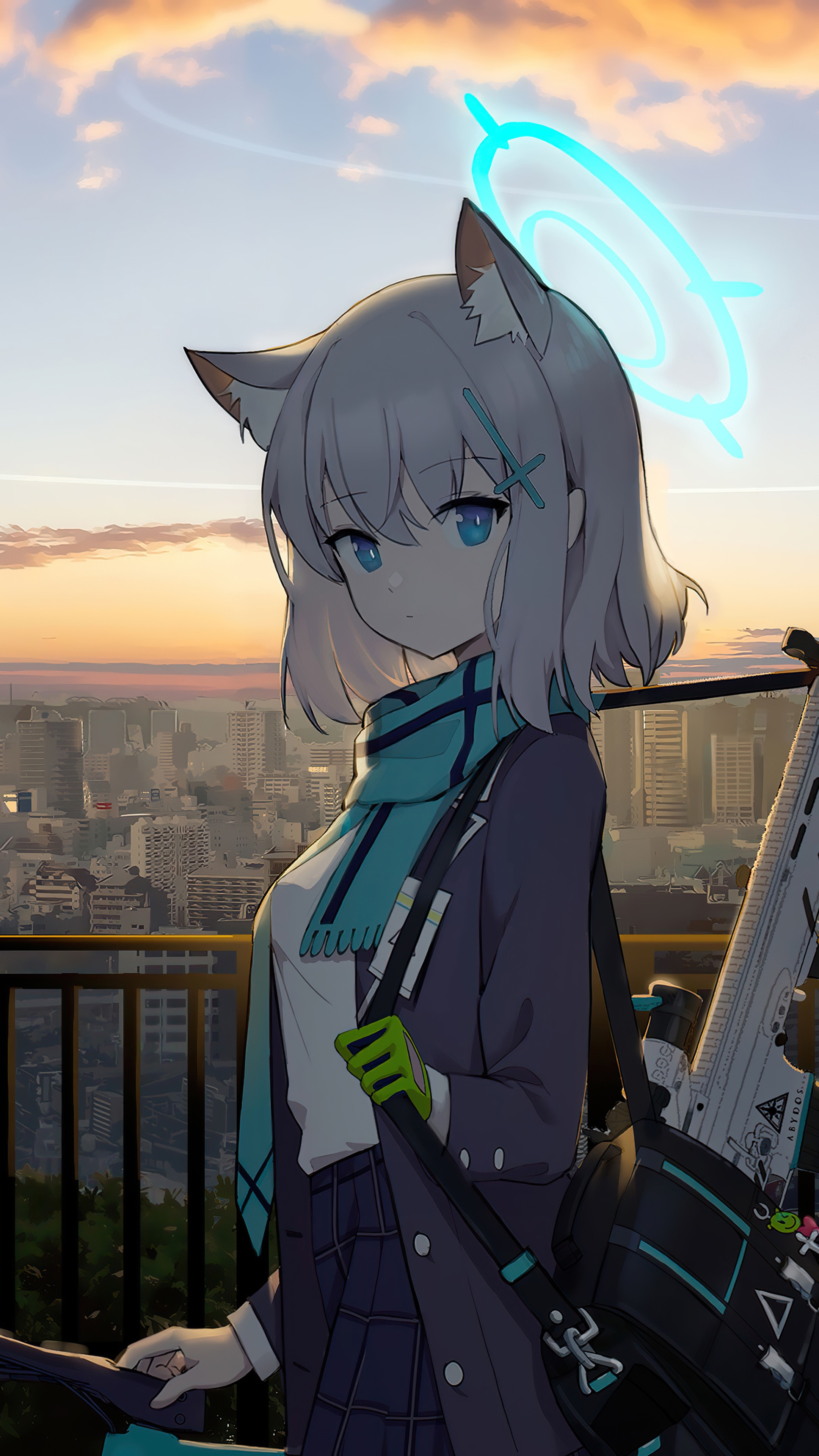 Anime girl with halo and rifle HD Phone Wallpaper