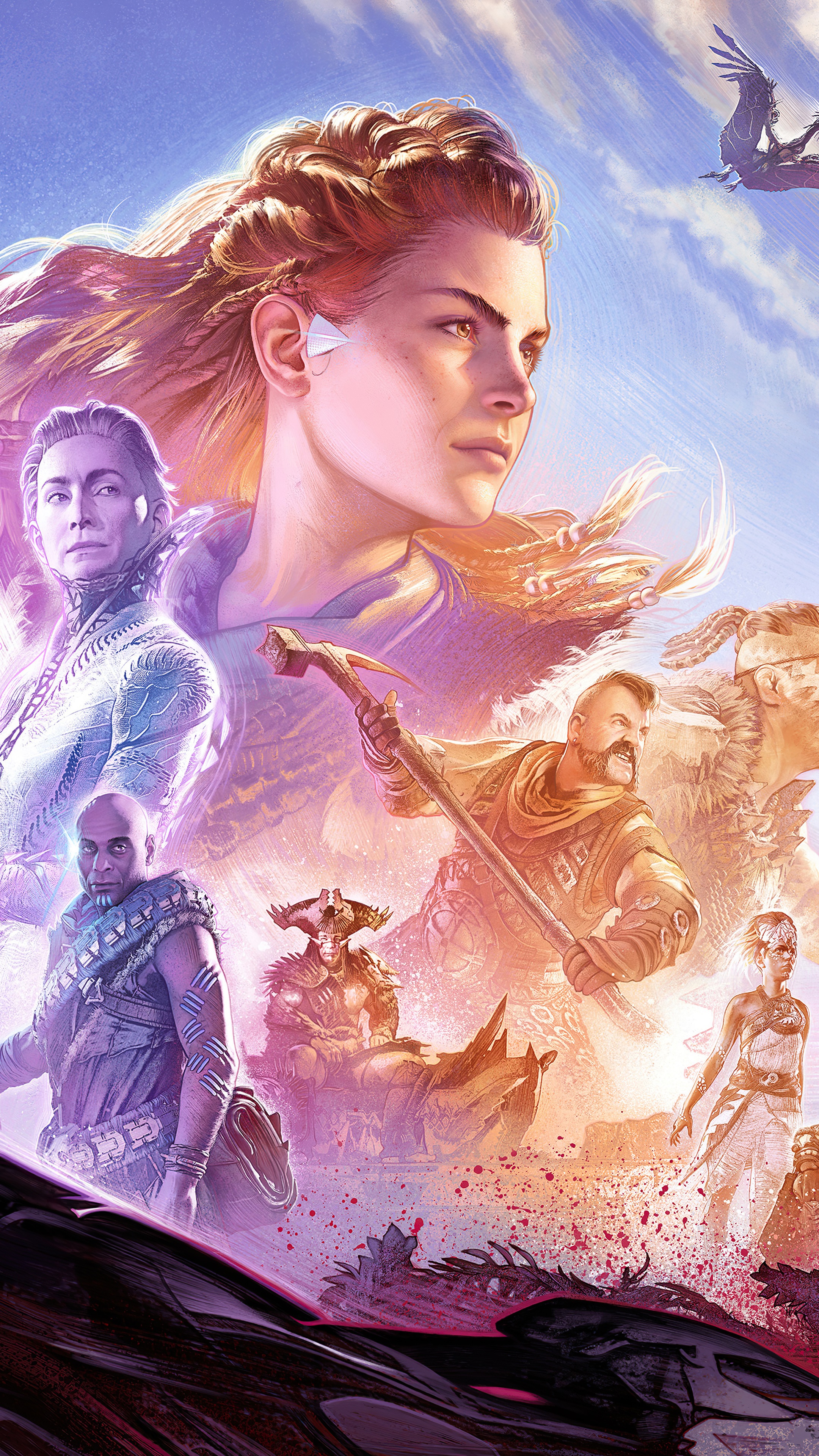 Horizon Forbidden West characters with Aloy in foreground HD Phone Wallpaper