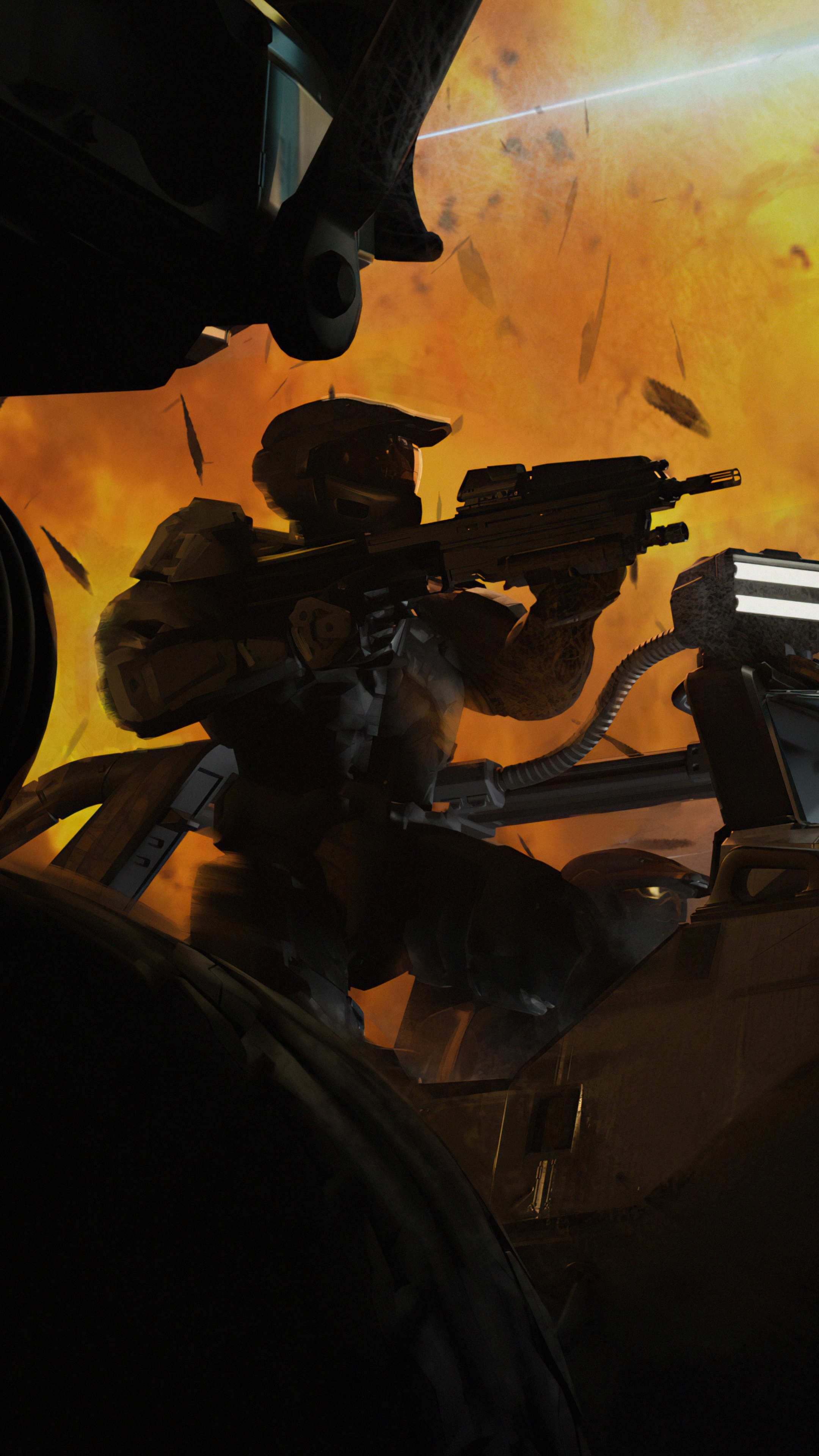 Master Chief from Halo Infinite in battle HD Phone Wallpaper