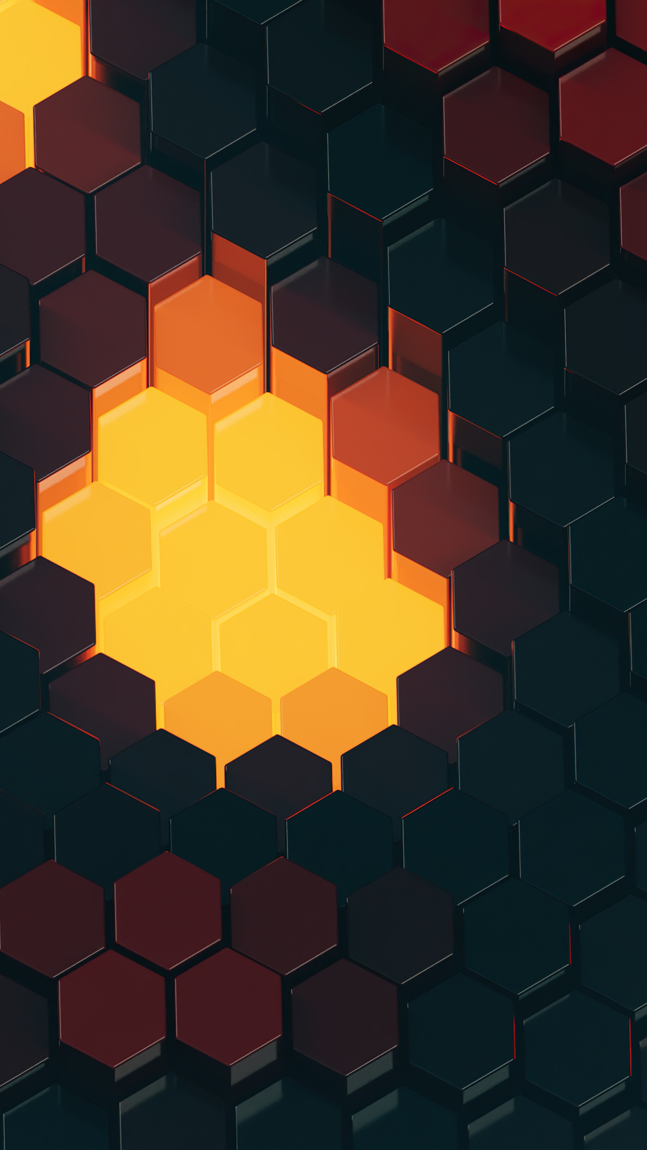 Abstract Hexagonal Pattern with Glowing Yellow Center 4K HD Phone Wallpaper