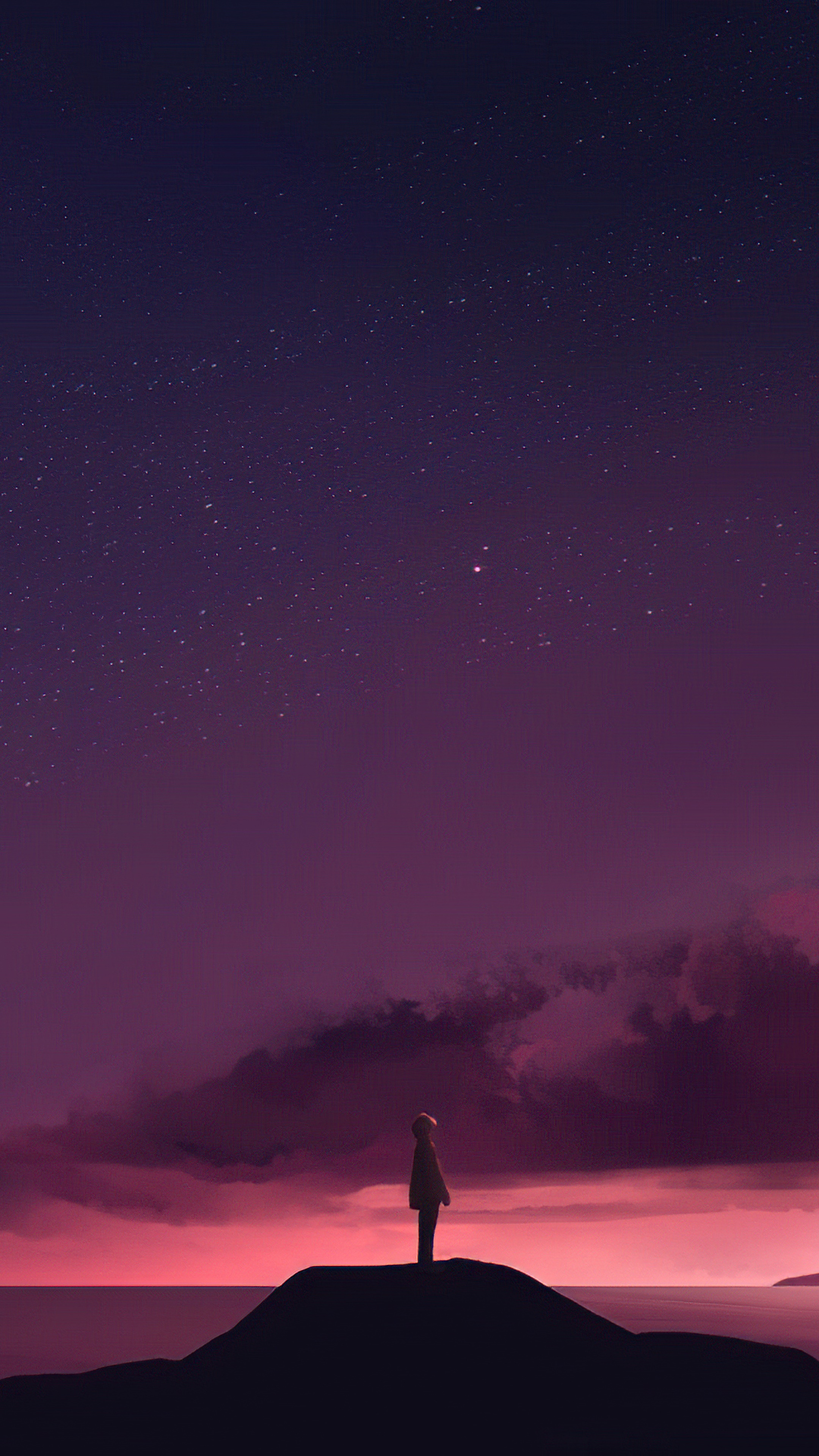 Person standing on a hill under a starry sky HD Phone Wallpaper