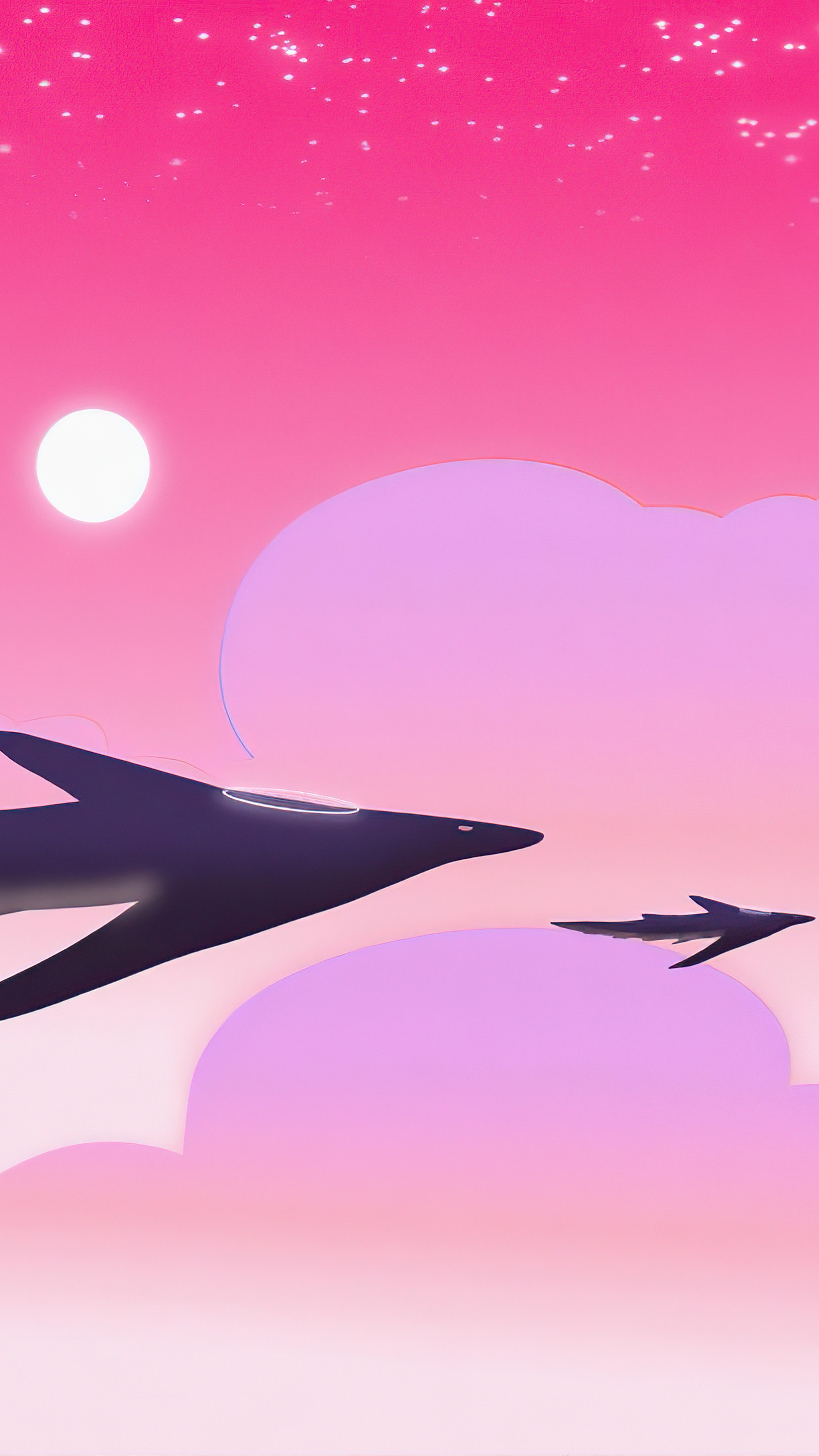 Two futuristic aircraft flying through pink clouds HD Phone Wallpaper