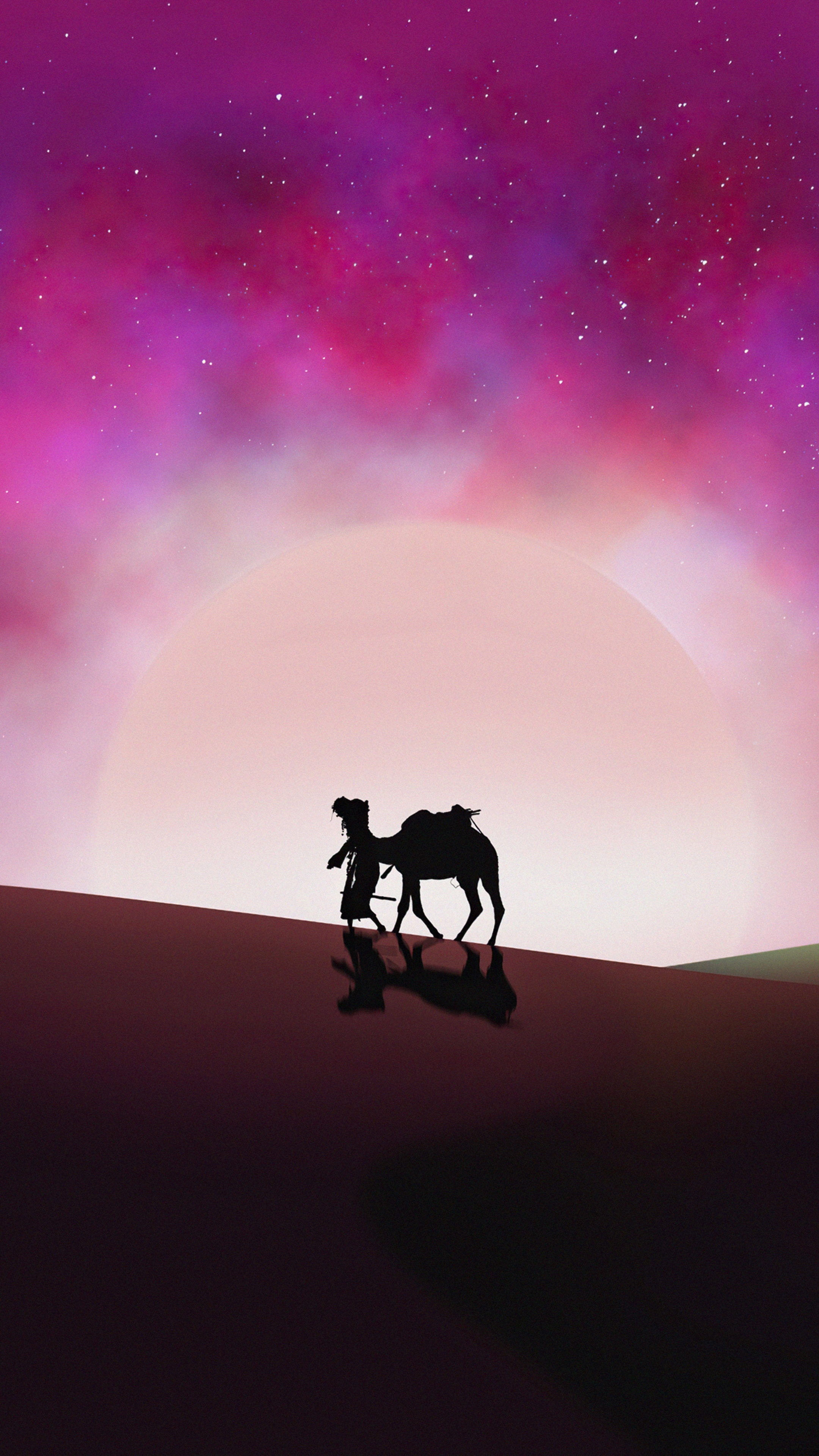 Camel and rider in desert under starry sky HD Phone Wallpaper