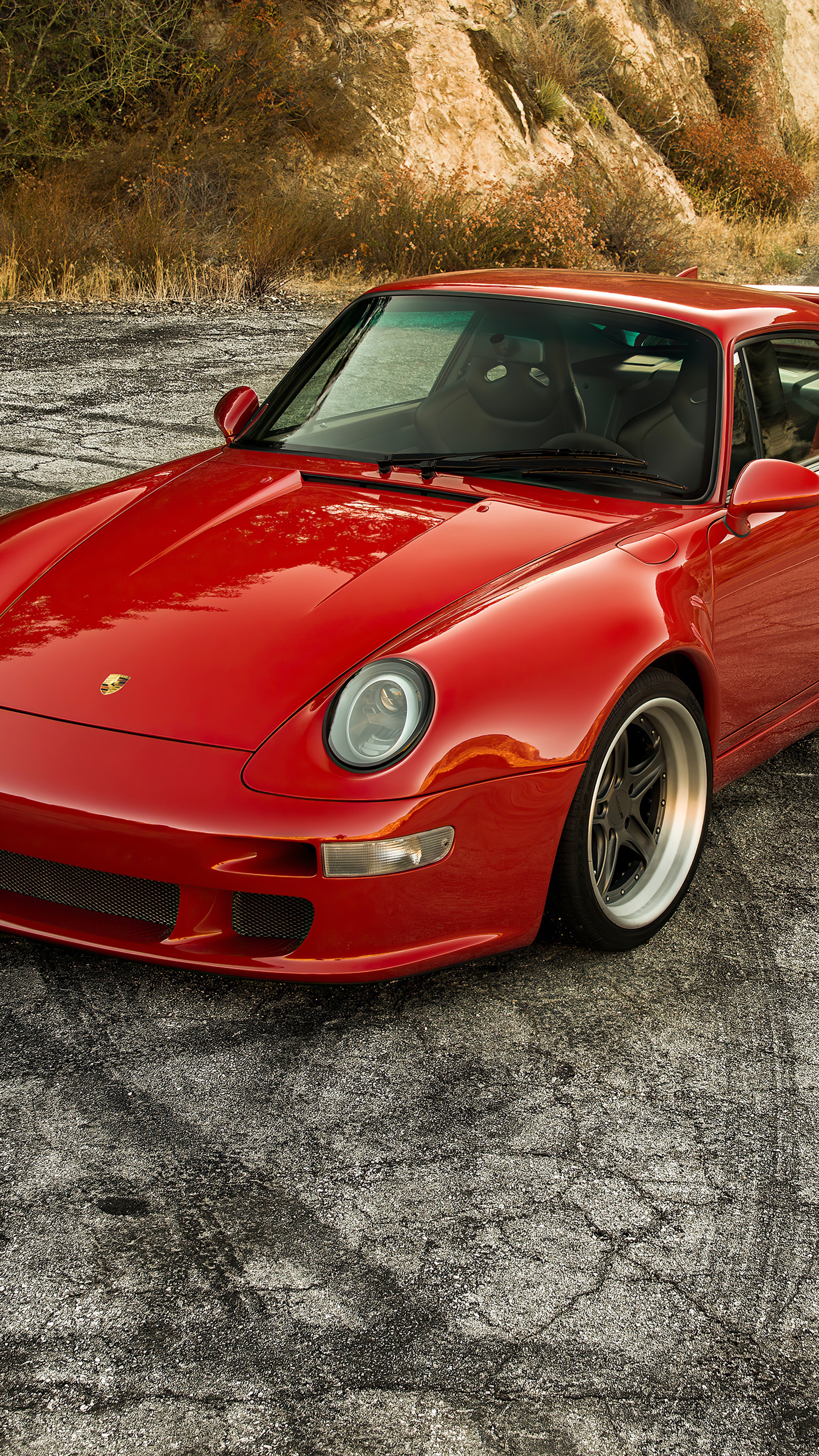Red Porsche 911 400R on Cracked Asphalt HD Phone Wallpaper
