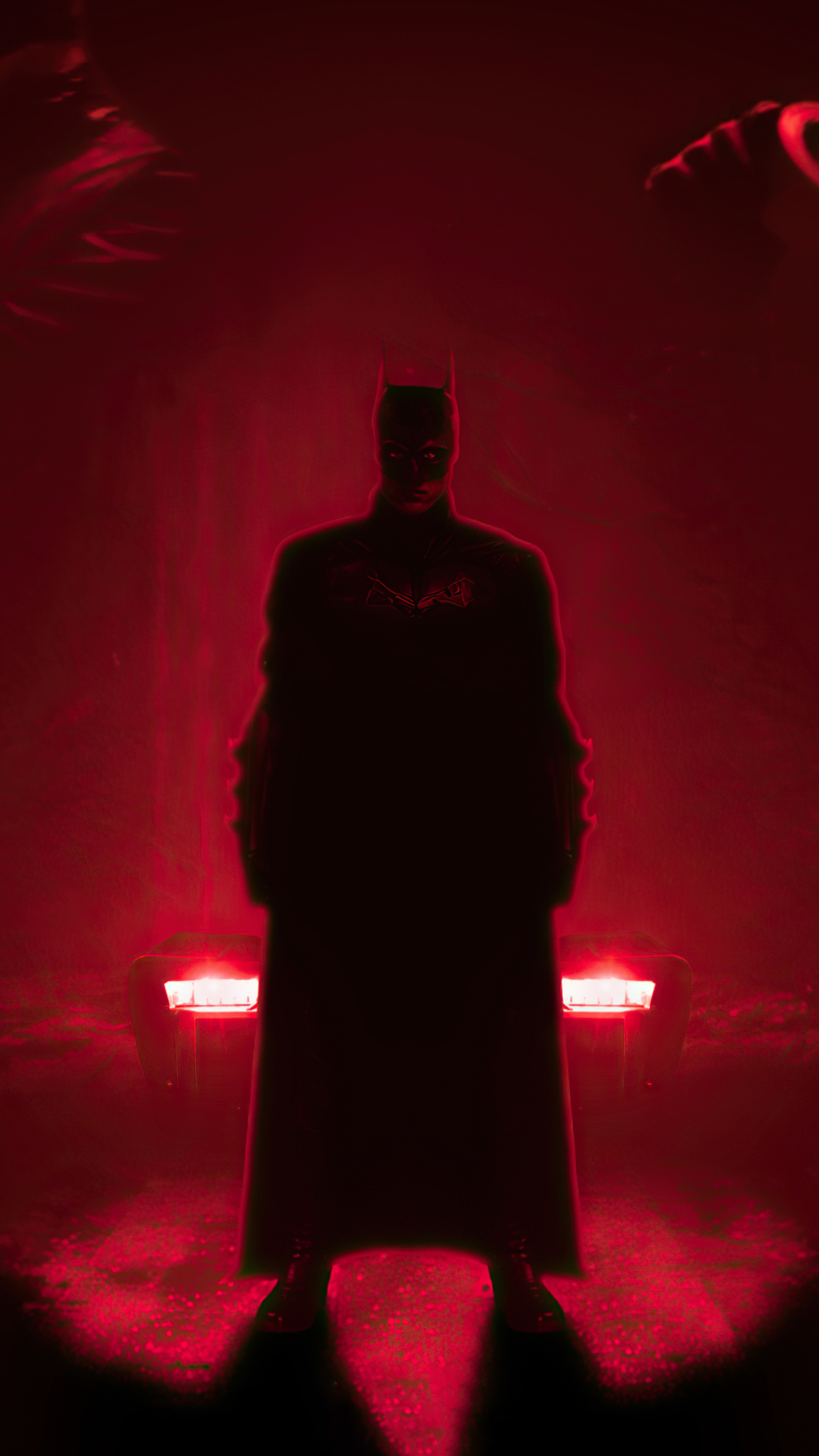 Batman standing in red light HD Phone Wallpaper