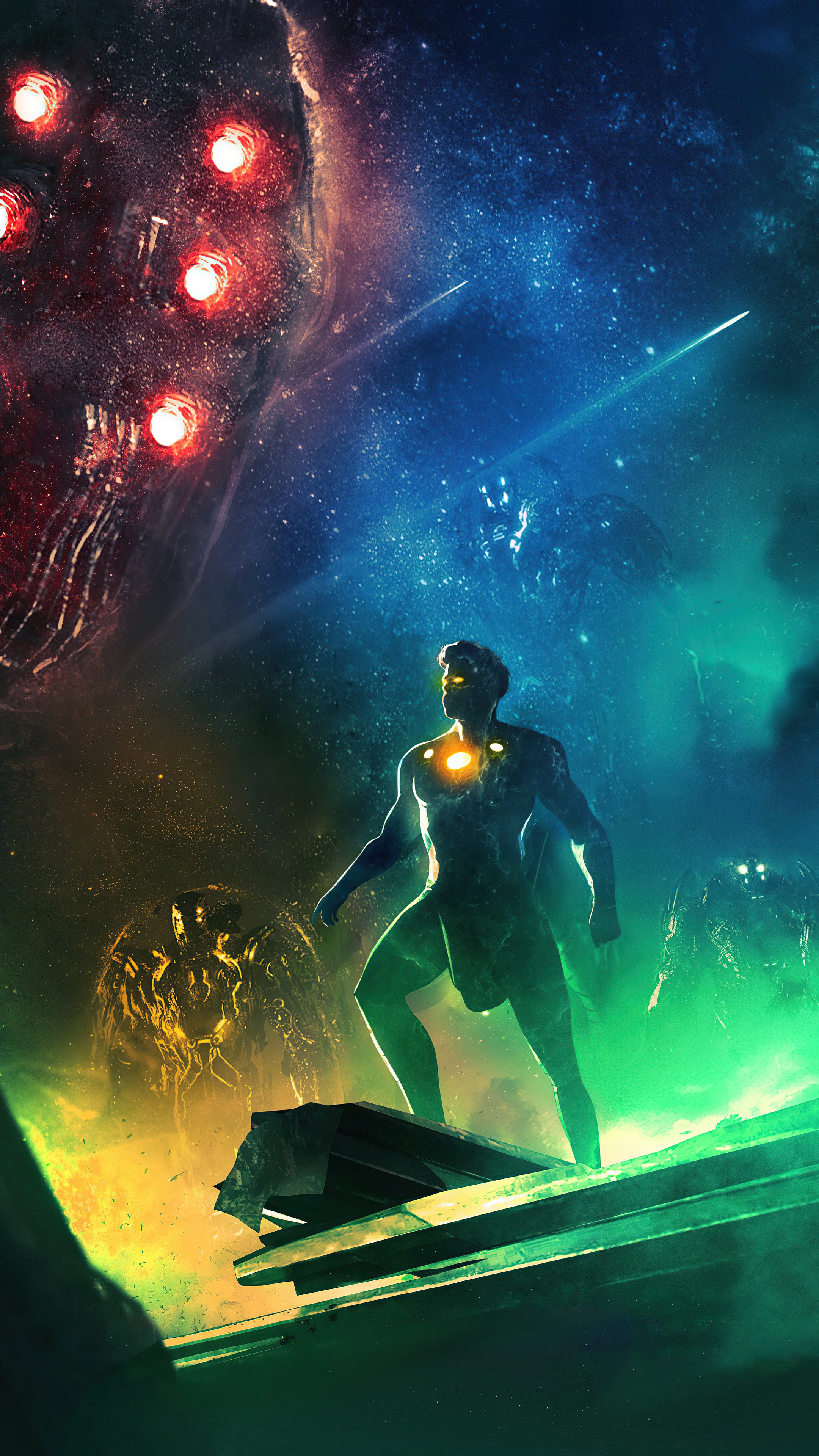 Ikaris from Eternals in space with Celestials HD Phone Wallpaper