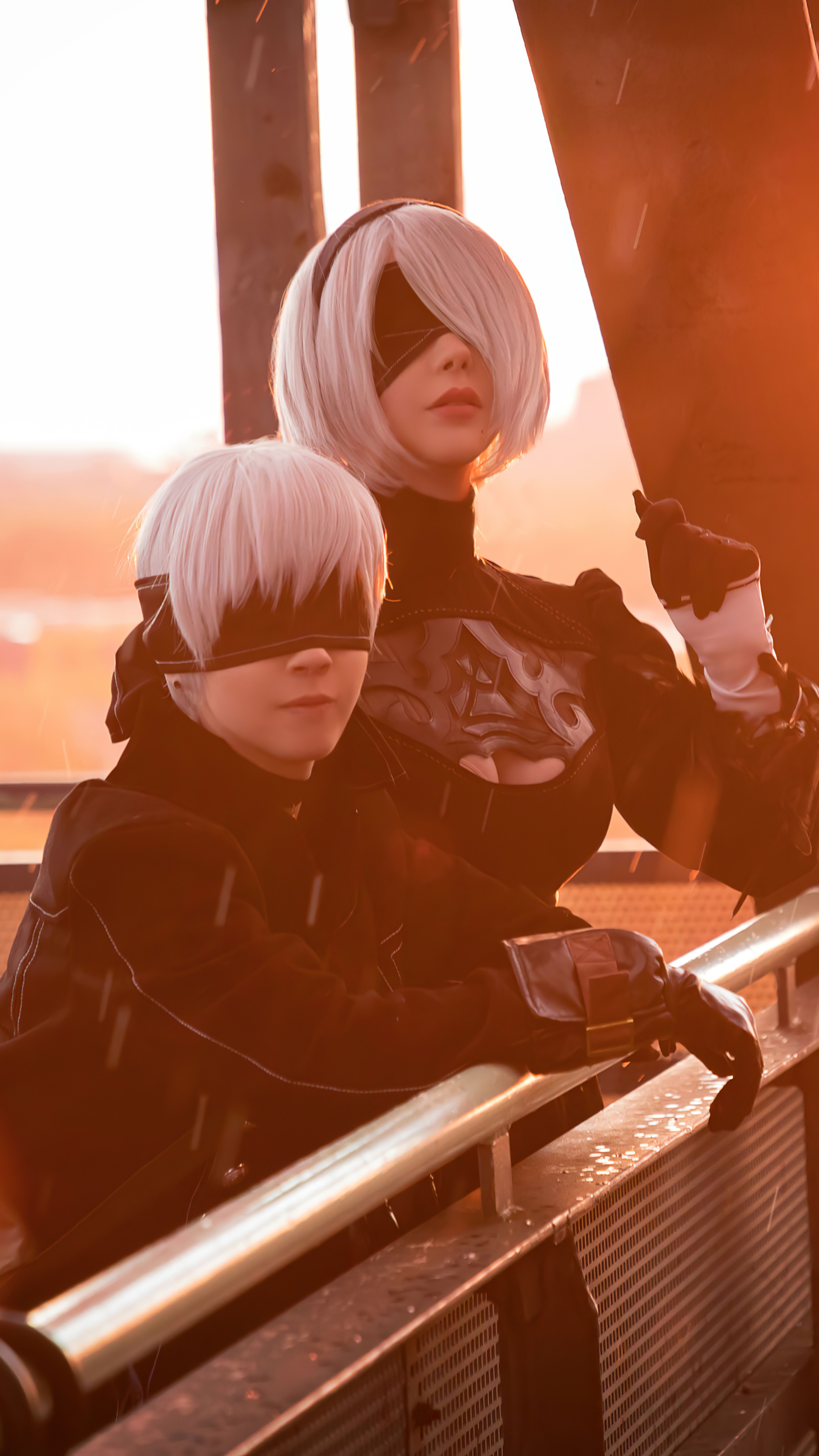 2B and 9S from Nier: Automata cosplay HD Phone Wallpaper