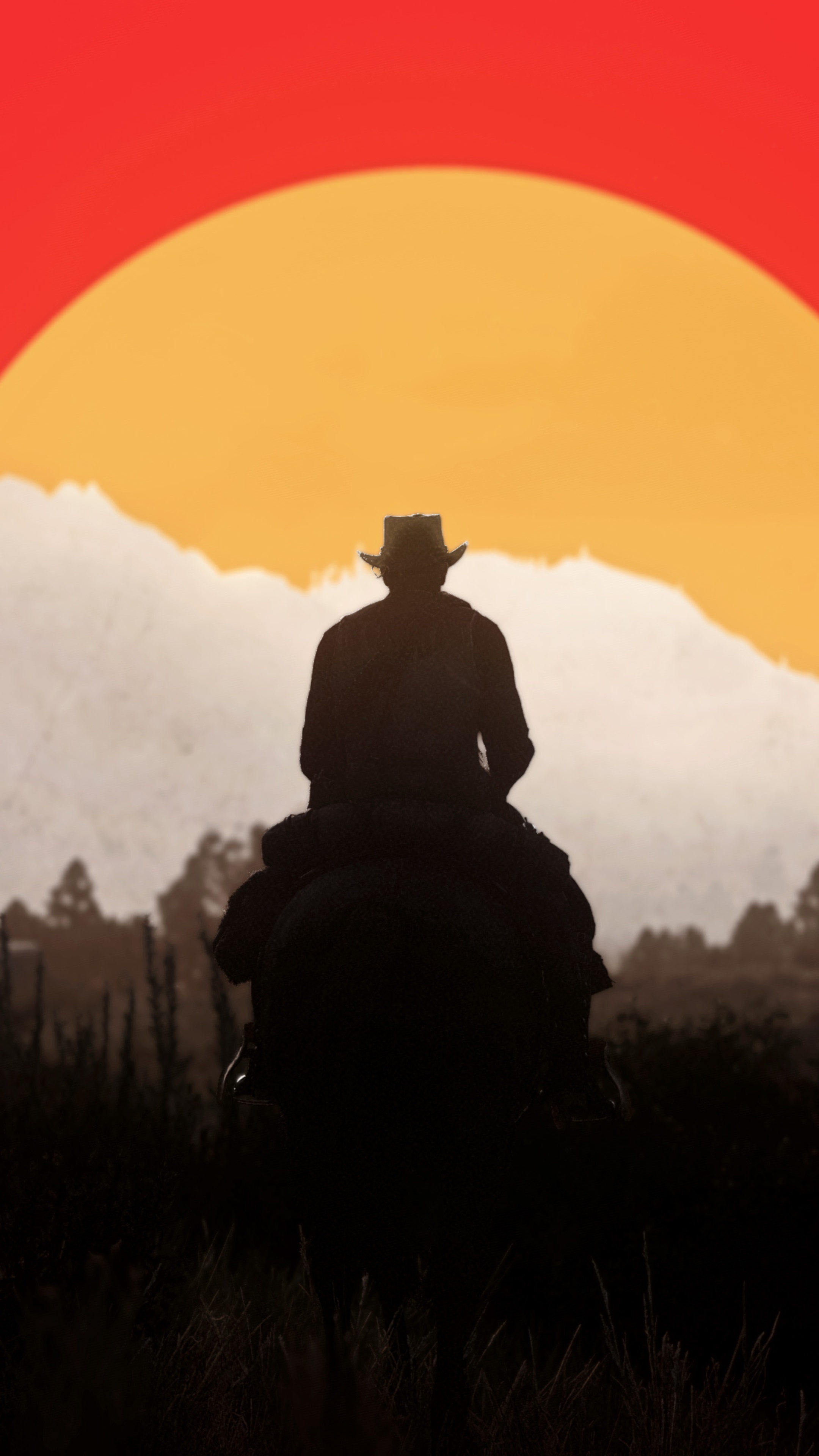 Red Dead Redemption 2 Cowboy on Horseback at Sunset HD Phone Wallpaper