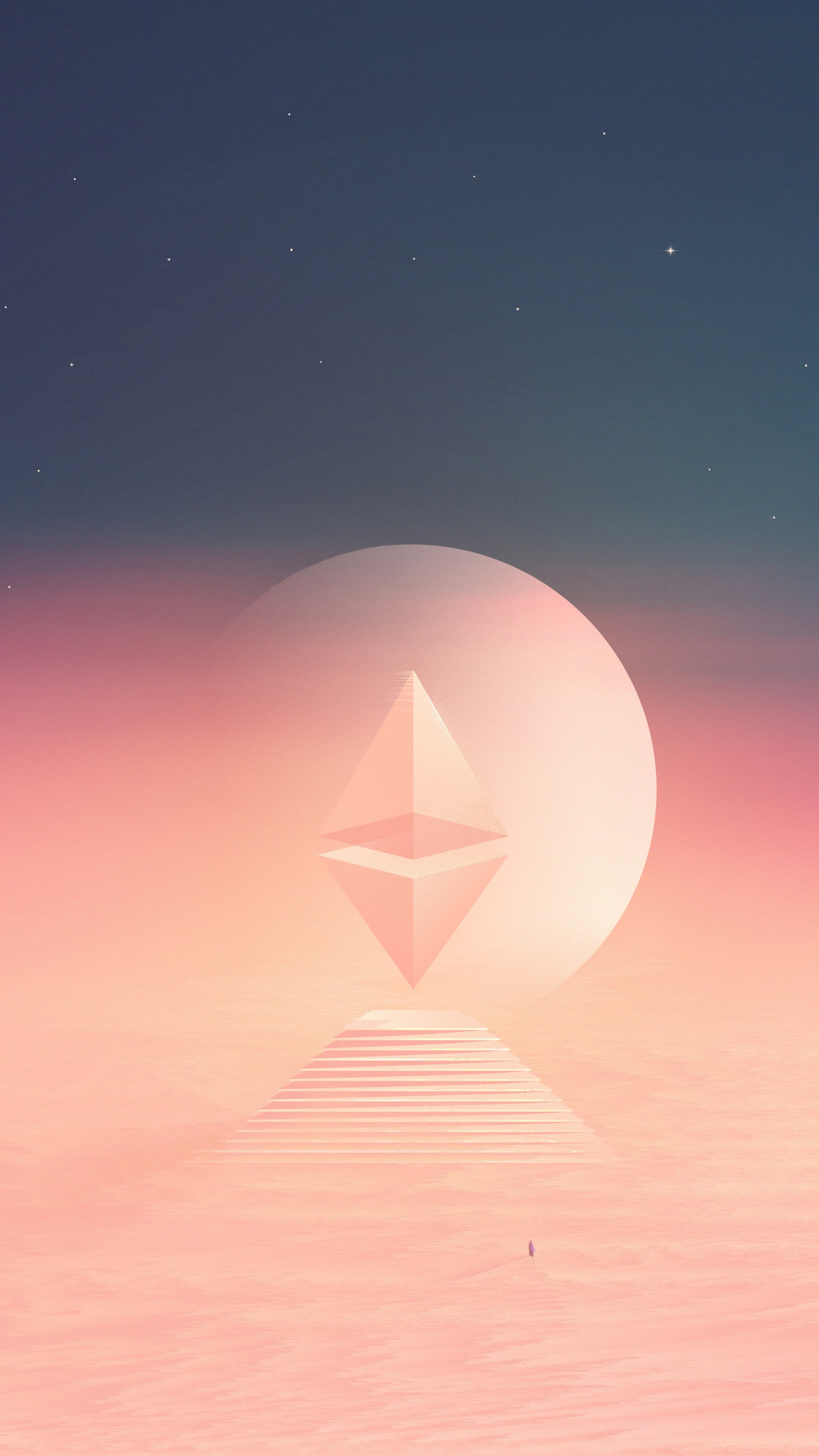 Ethereum symbol on stairs with moon and stars HD Phone Wallpaper