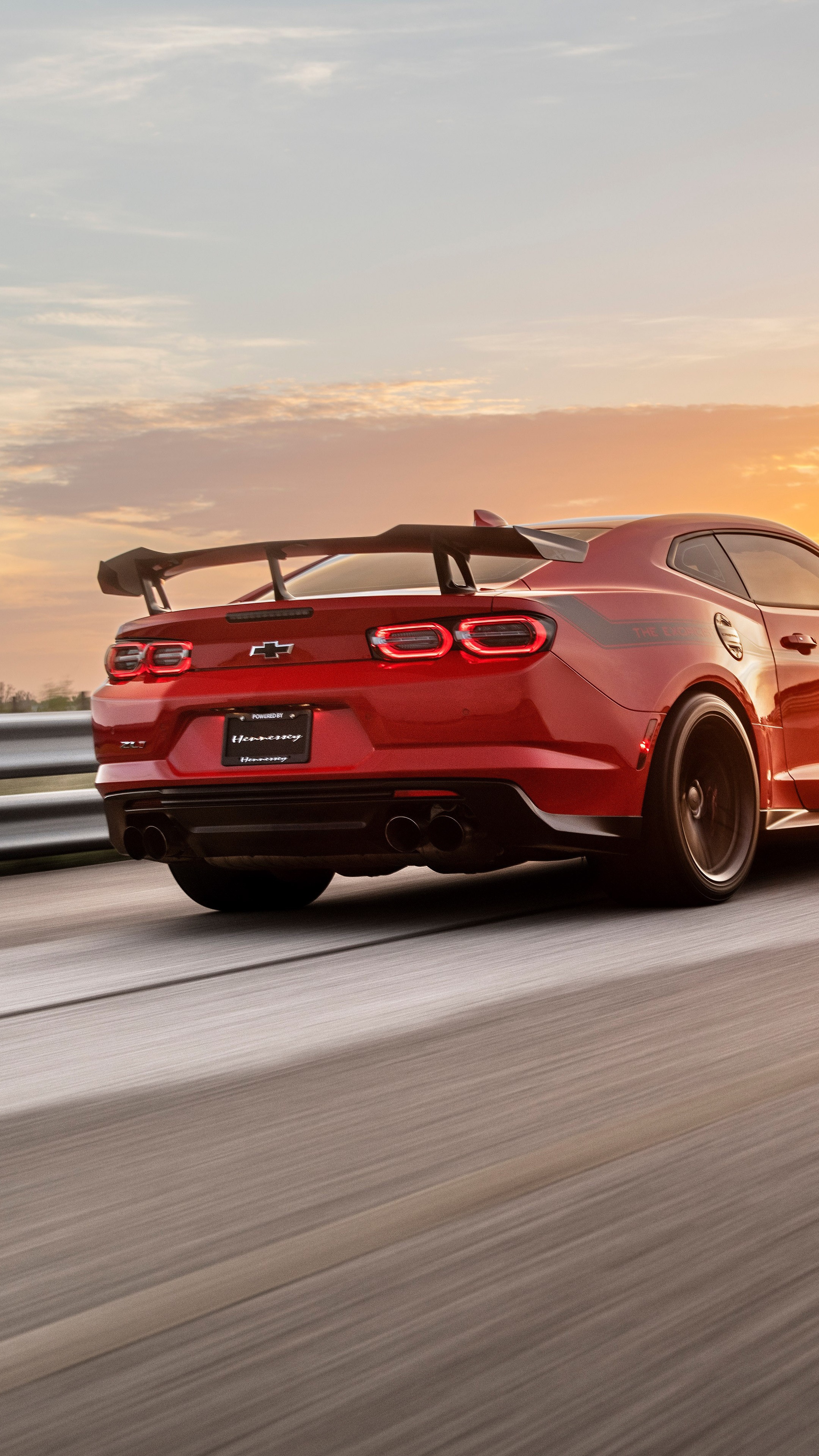 Red Chevrolet Camaro with Spoiler on Track HD Phone Wallpaper