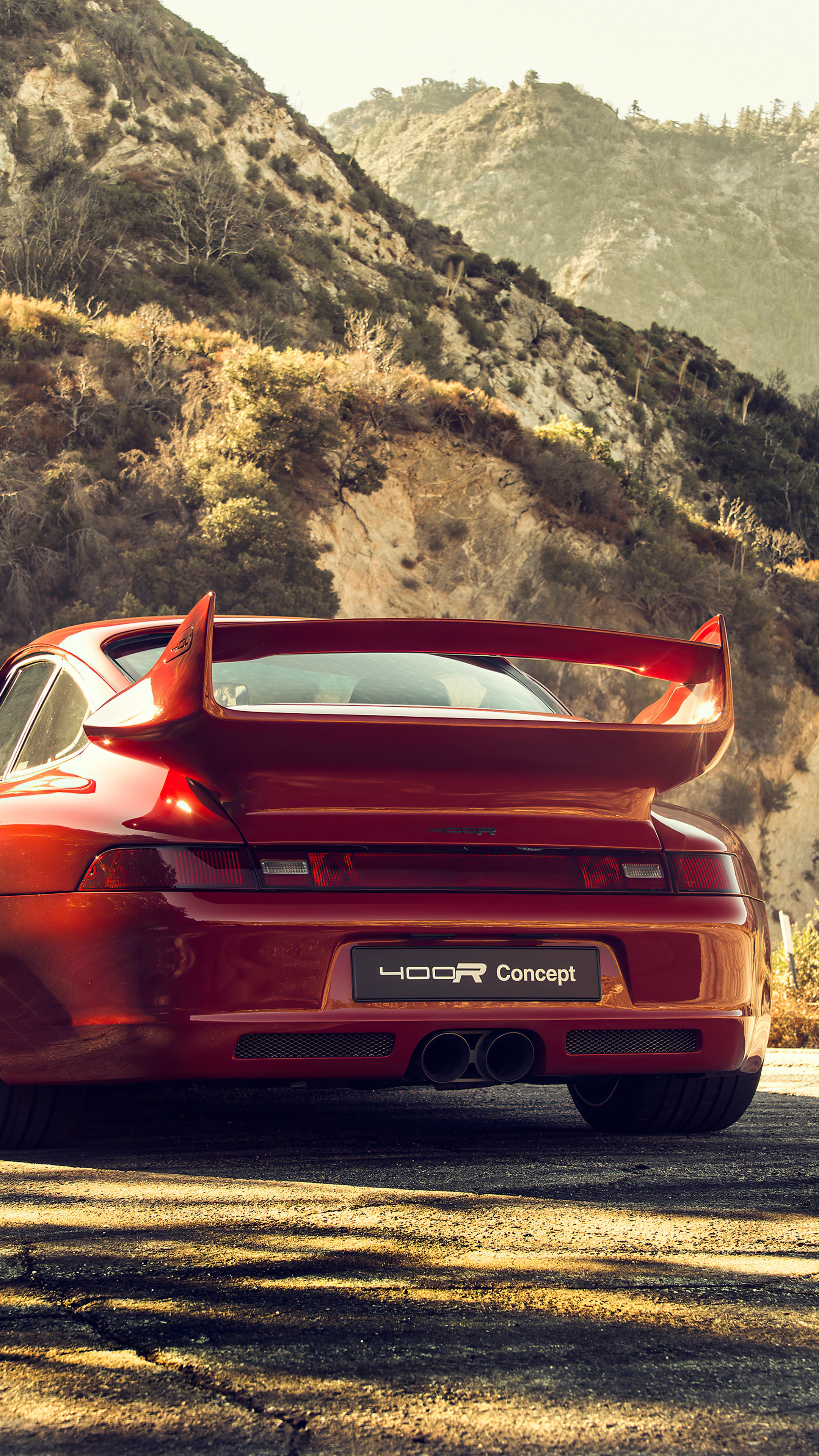 Red Porsche 400R Concept car with spoiler HD Phone Wallpaper