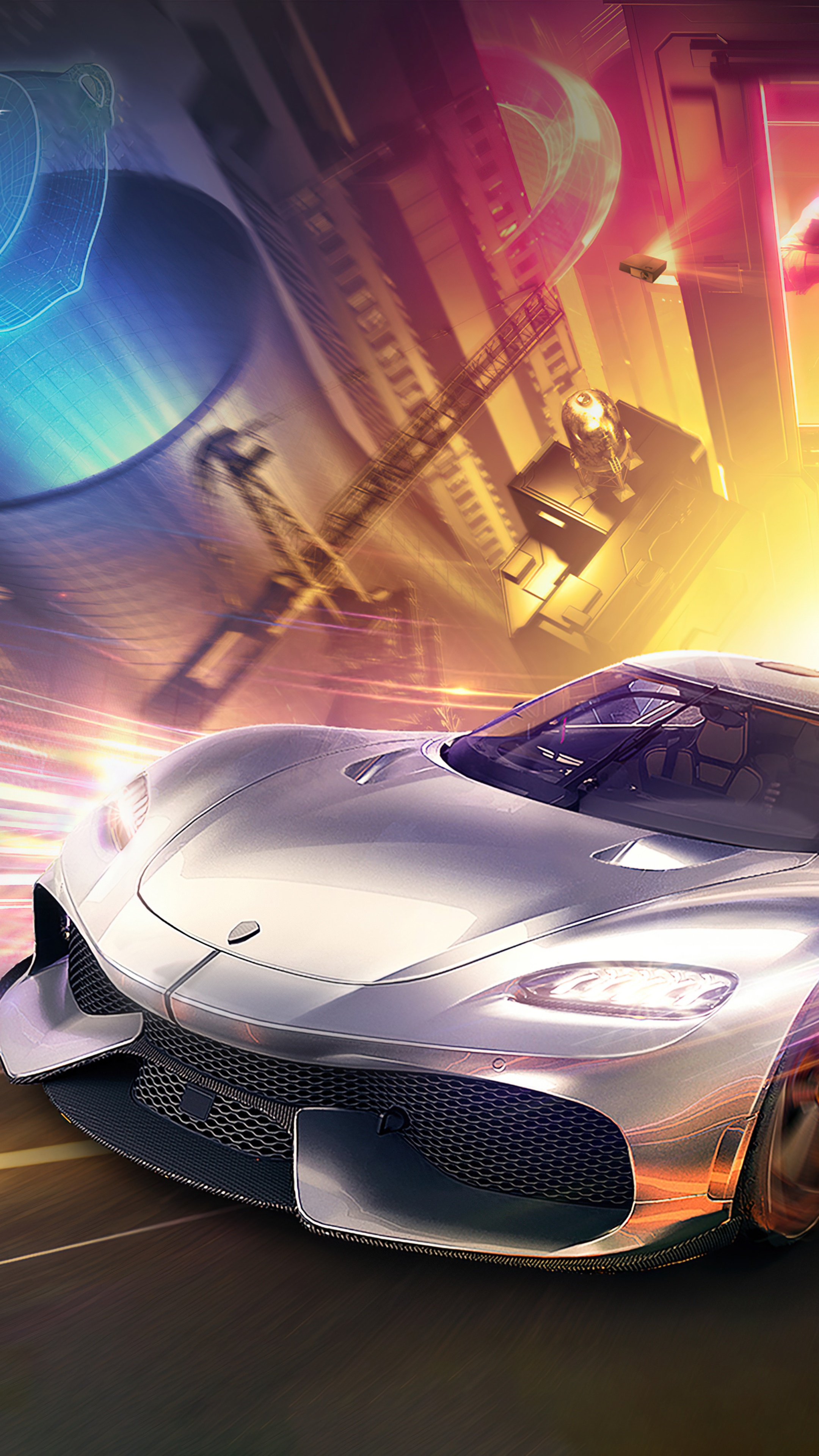 Koenigsegg car in a futuristic city HD Phone Wallpaper