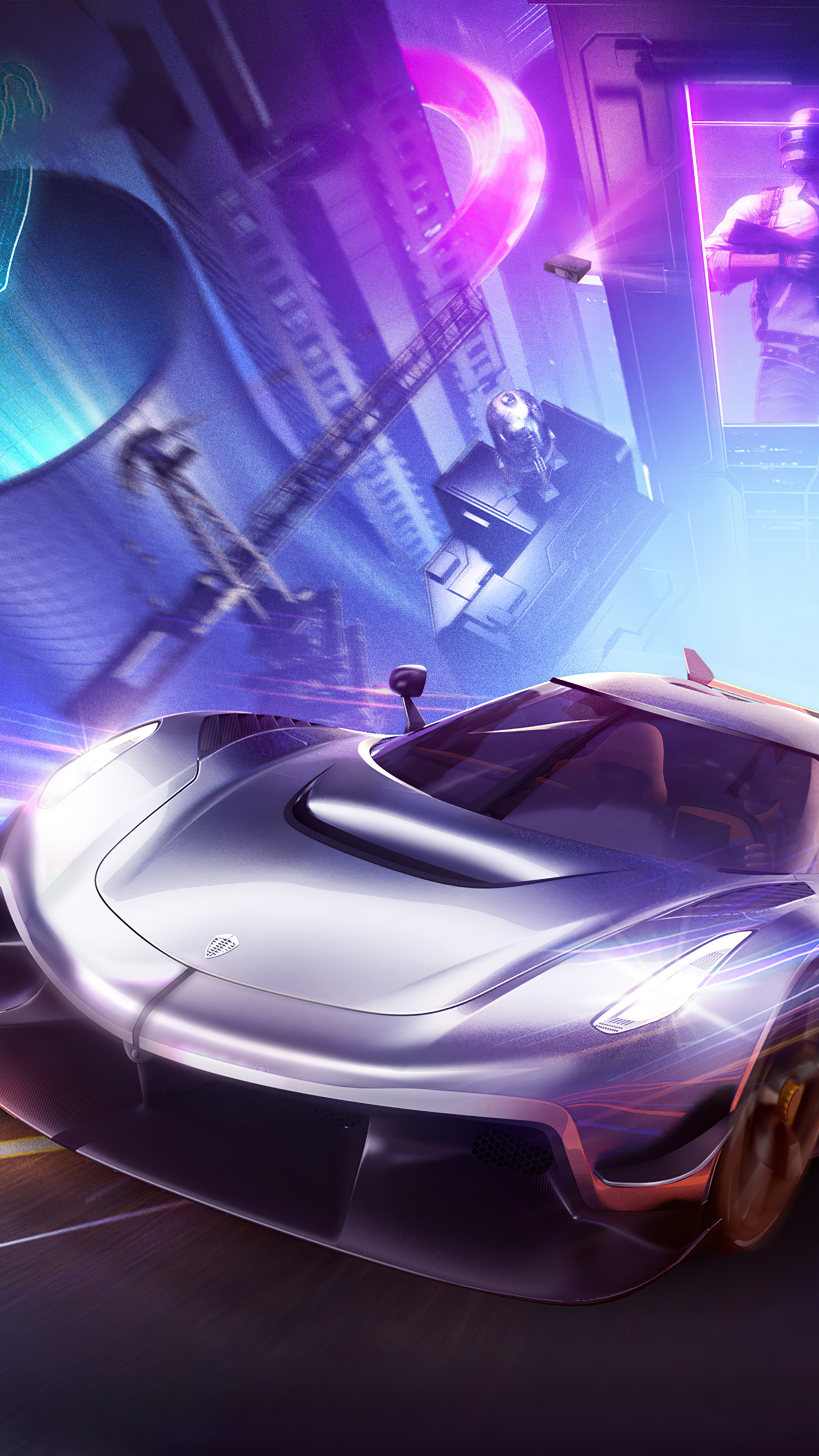 Koenigsegg car in futuristic city 4K HD Phone Wallpaper