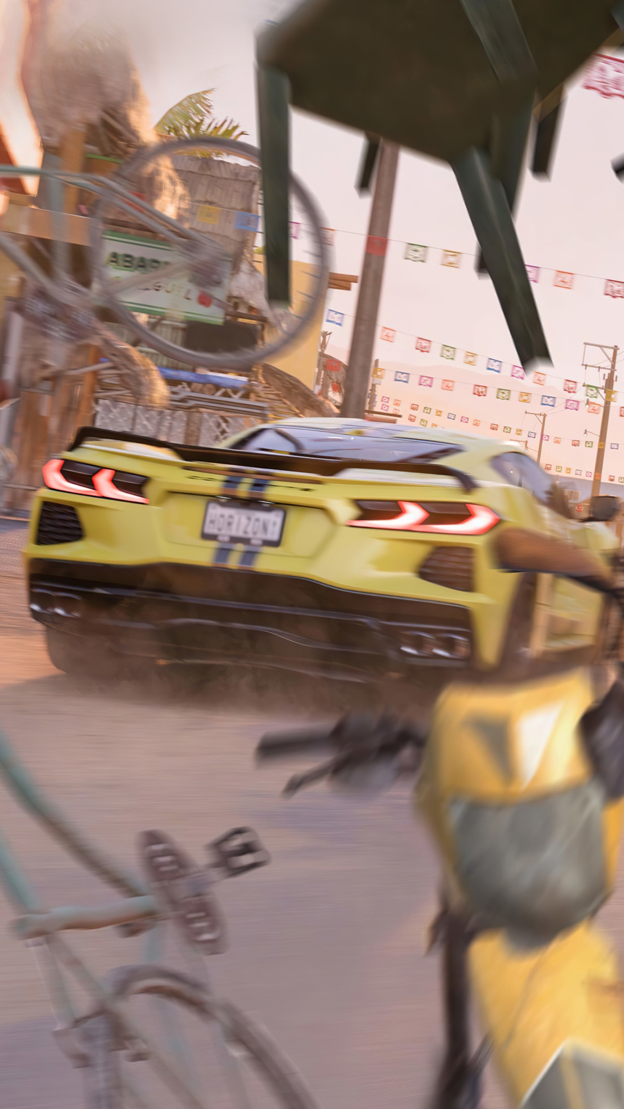 Yellow Chevrolet Corvette C8 from Forza Horizon 5 HD Phone Wallpaper