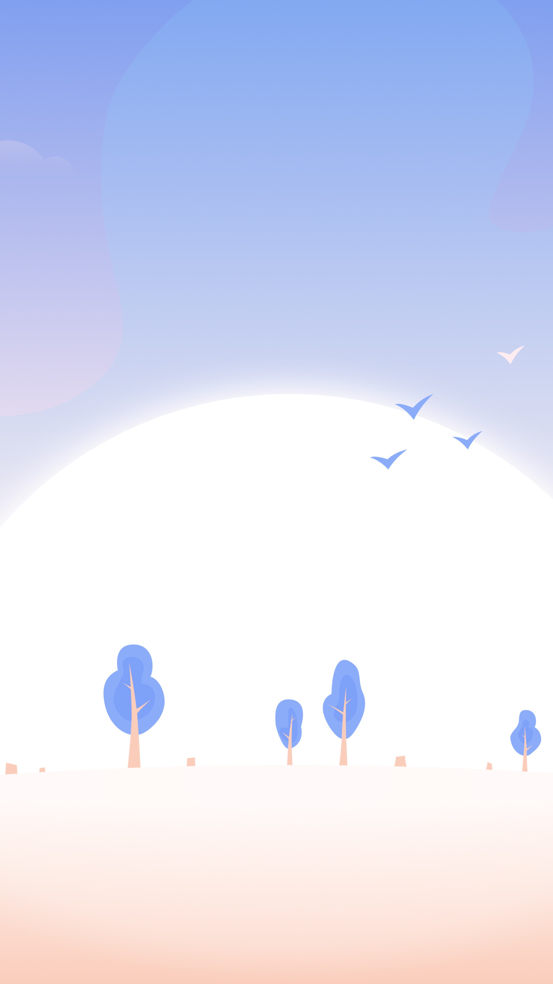 Minimalist digital artwork of a serene landscape with trees and birds HD Phone Wallpaper