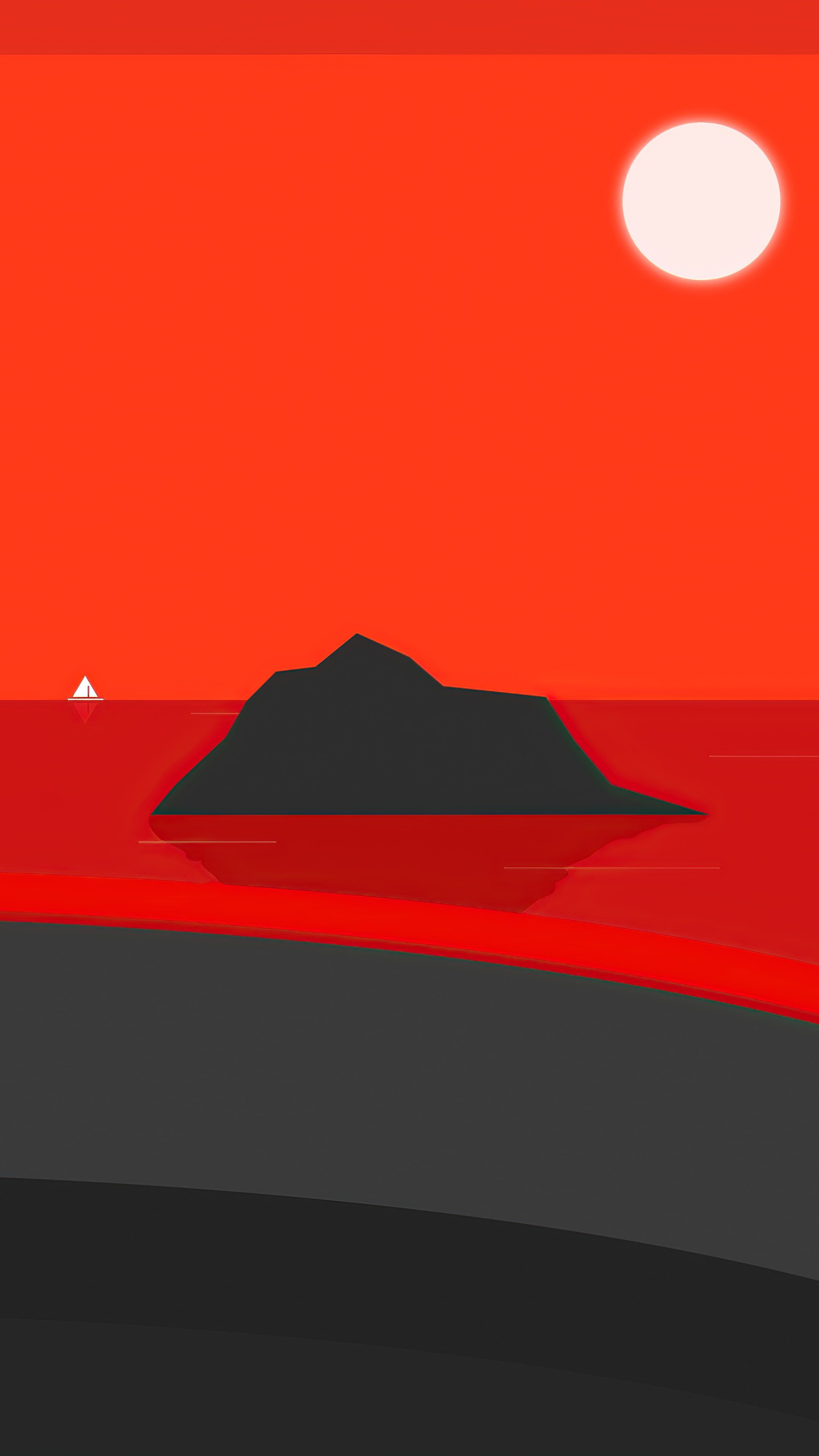 Minimalist seascape with island and sailboat HD Phone Wallpaper