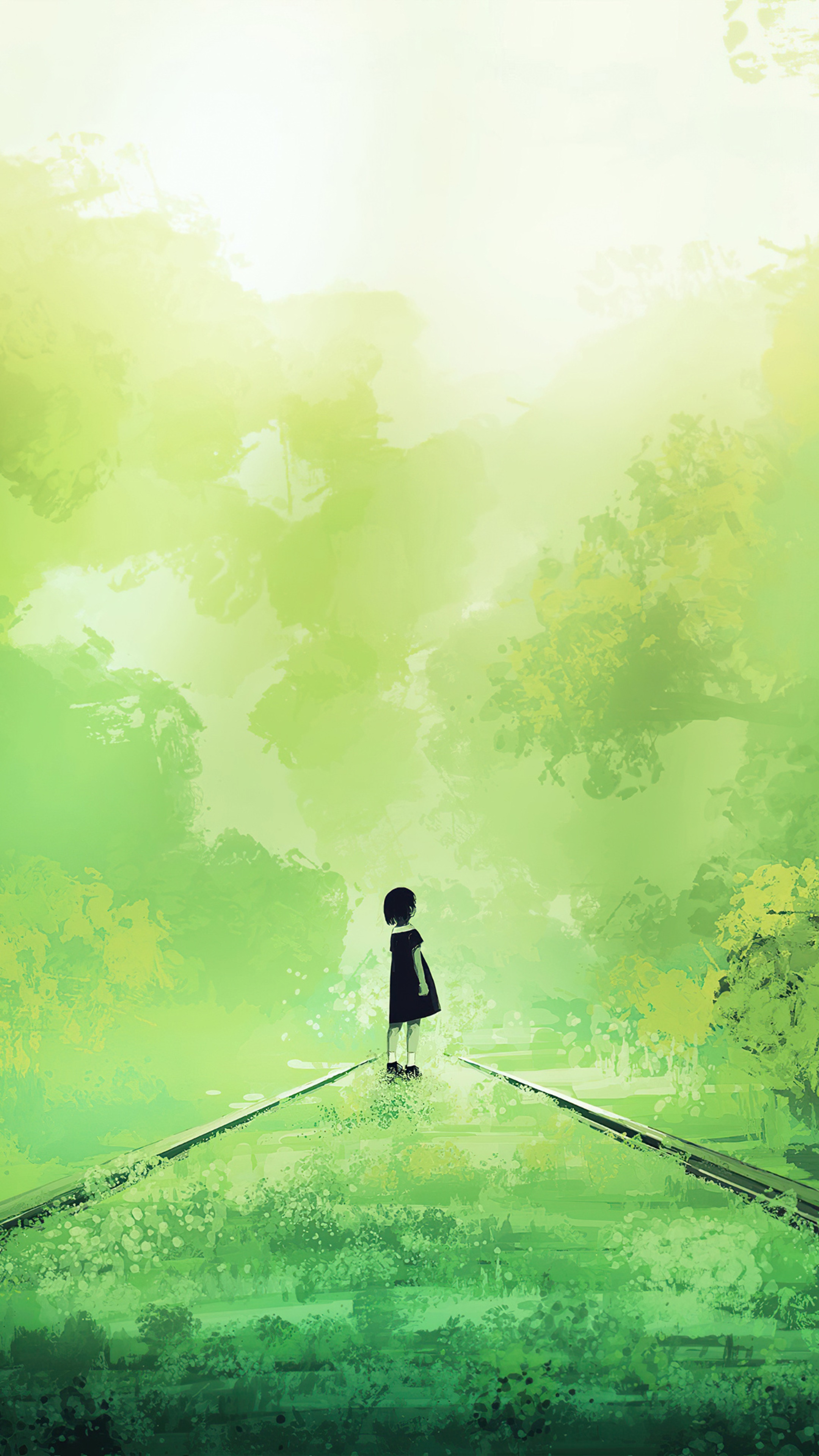 Artwork of a girl on a path HD Phone Wallpaper