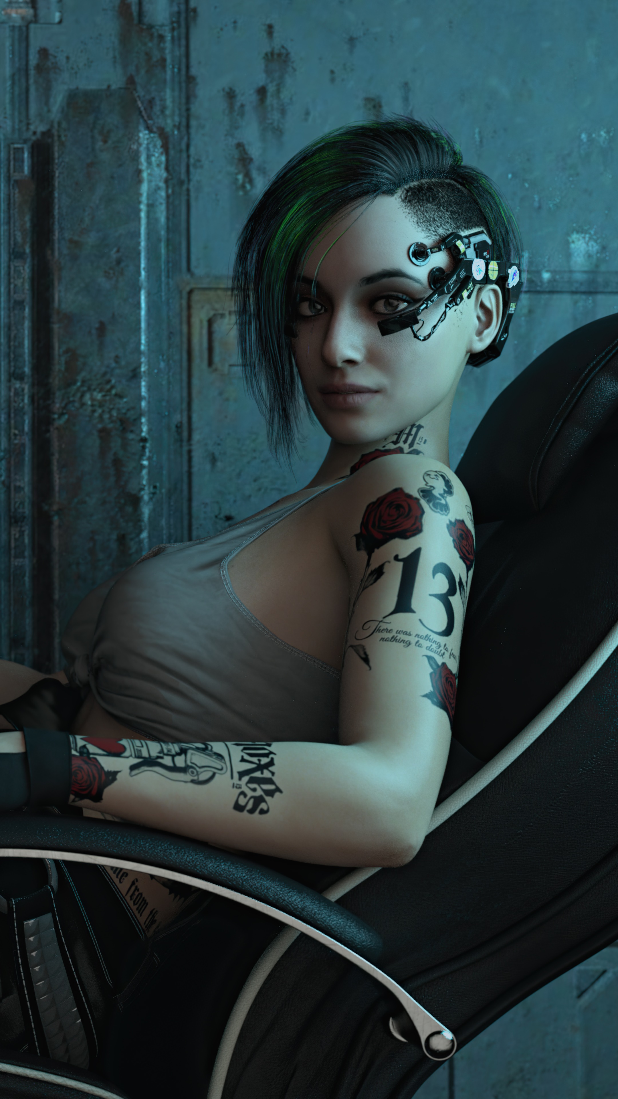 Woman with tattoos and cybernetic implants HD Phone Wallpaper