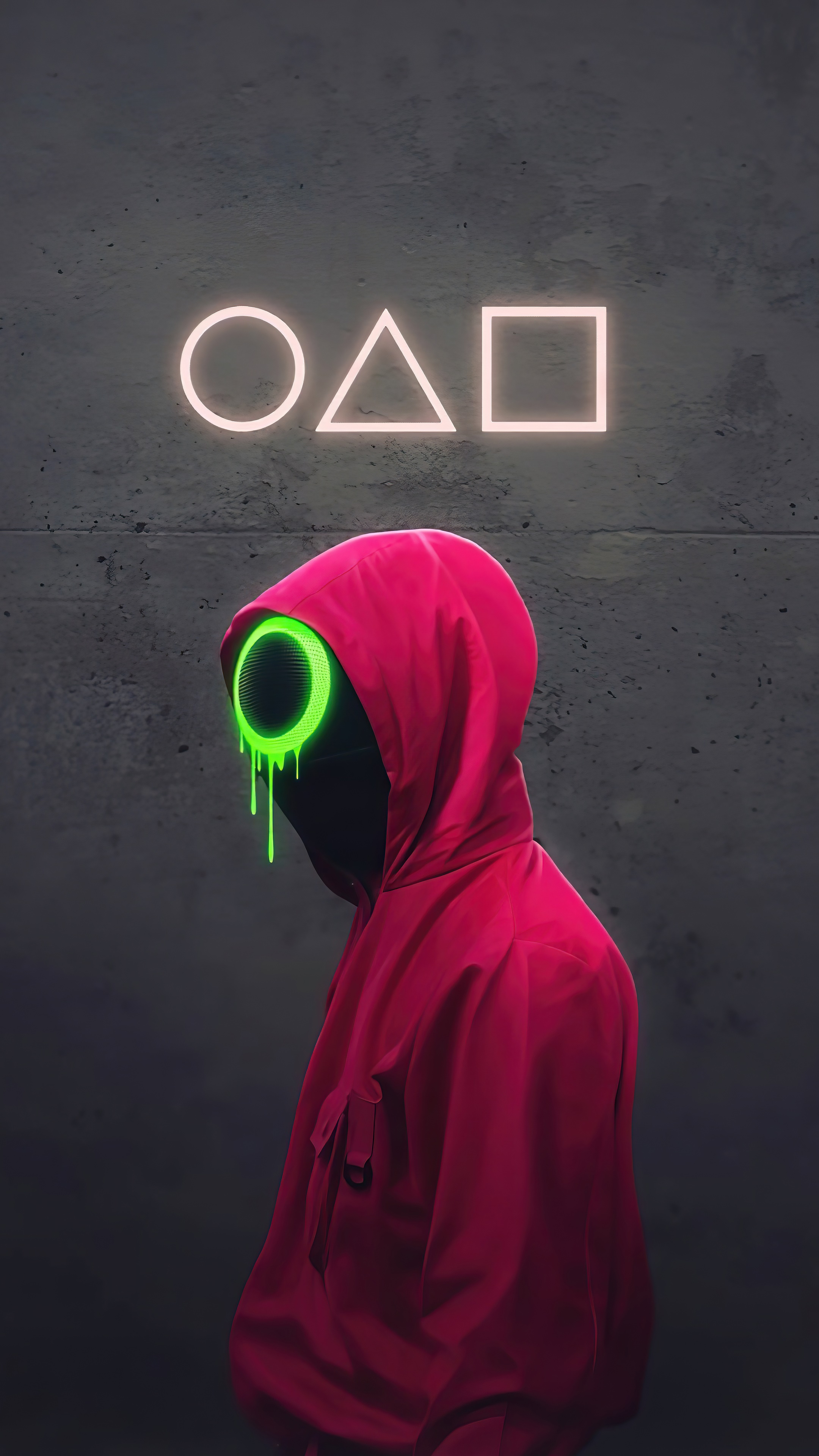 Squid Game character with neon symbols HD Phone Wallpaper