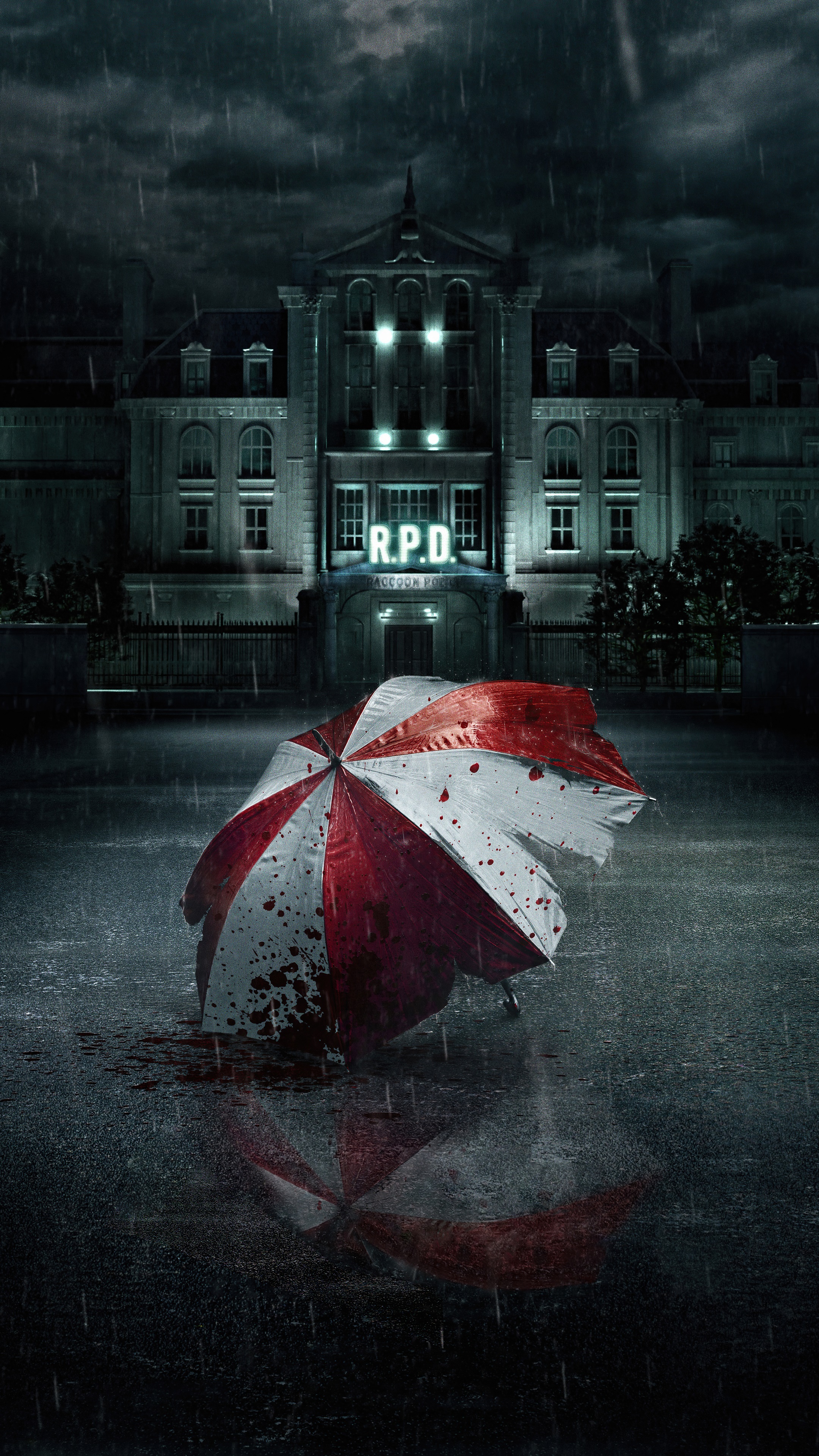 Resident Evil R.P.D. Building with Umbrella HD Phone Wallpaper