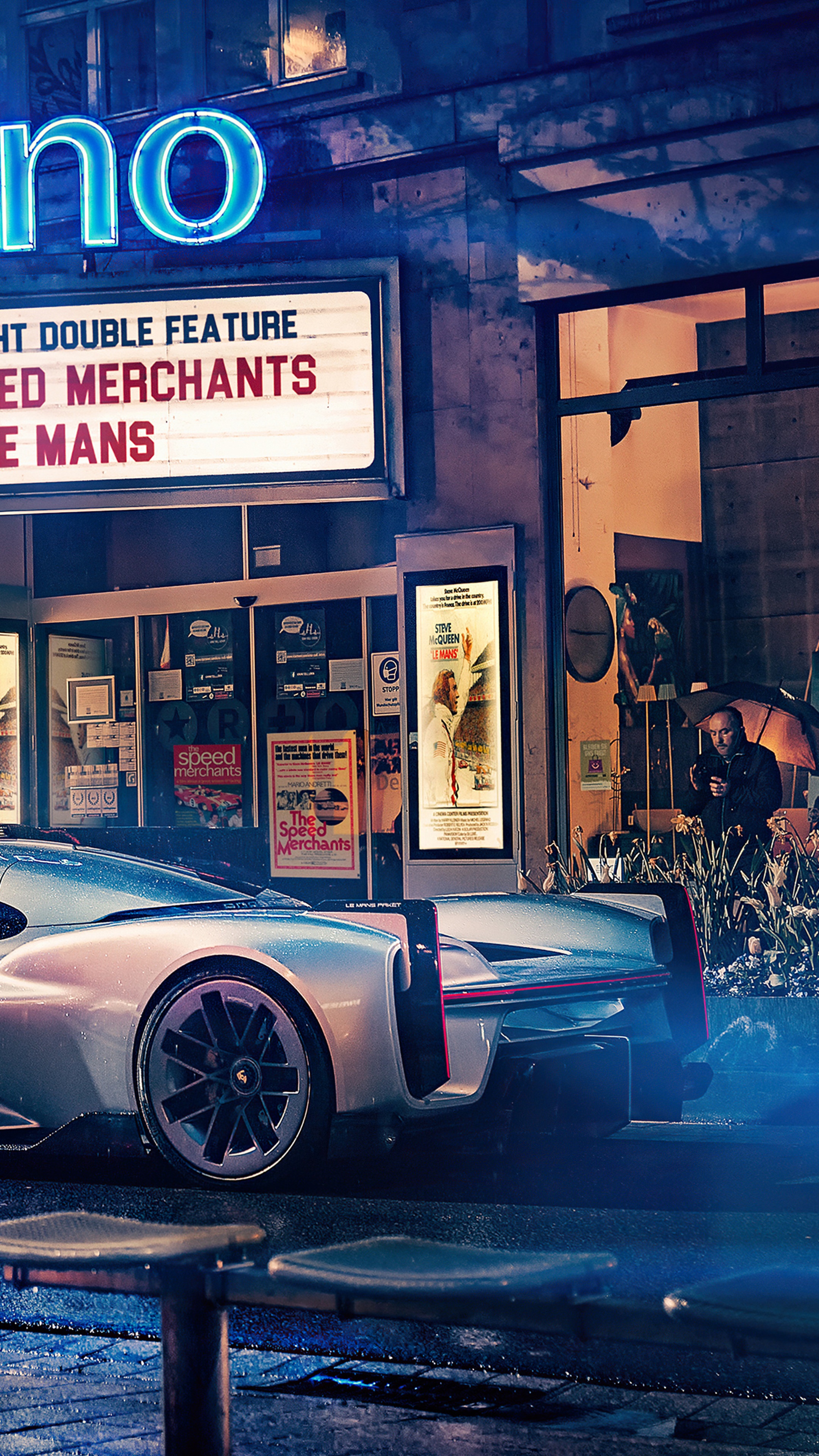 Porsche 911 GT3 RS at a Cinema at Night HD Phone Wallpaper