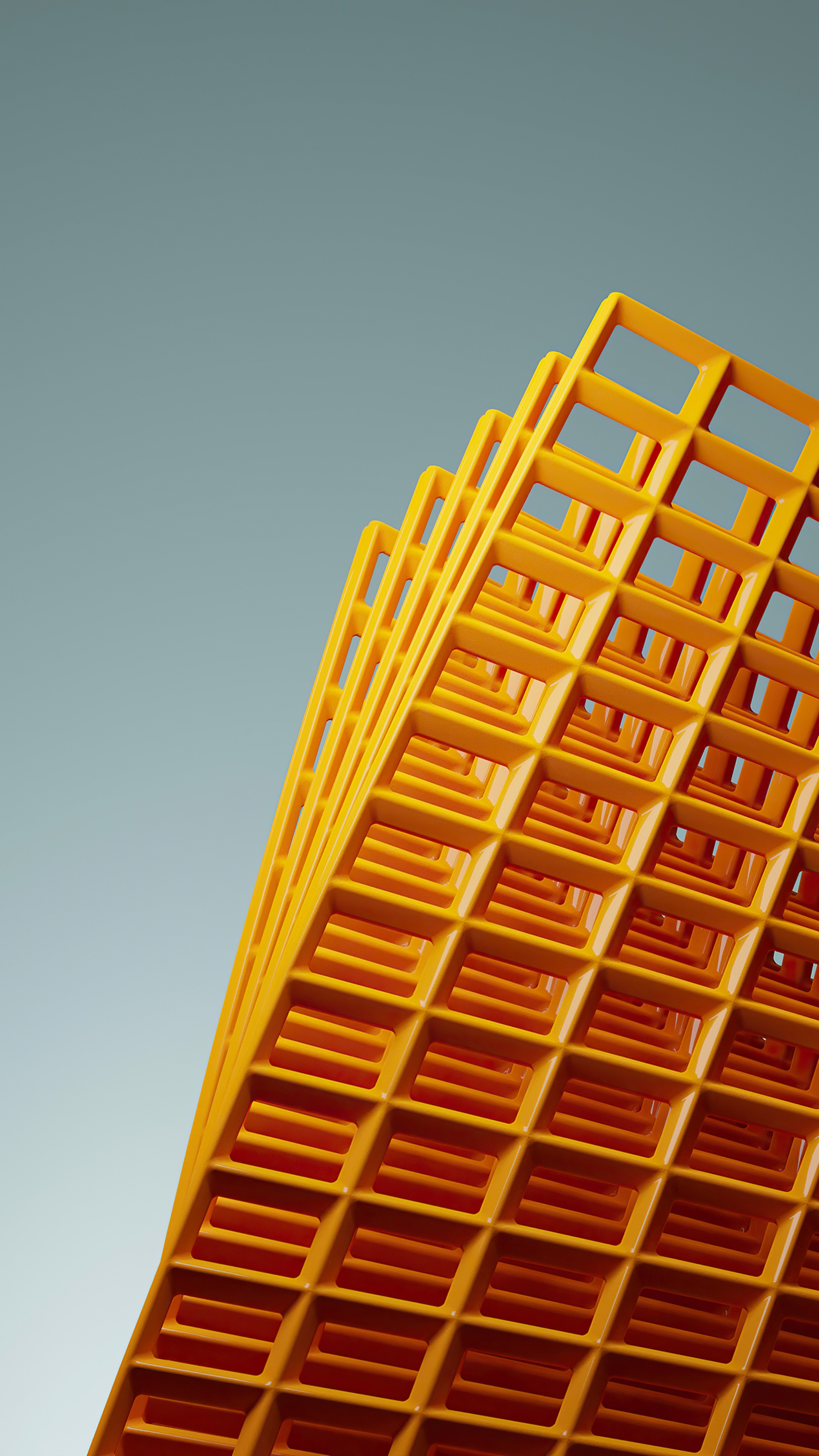 Abstract yellow grid structure against a blue sky HD Phone Wallpaper