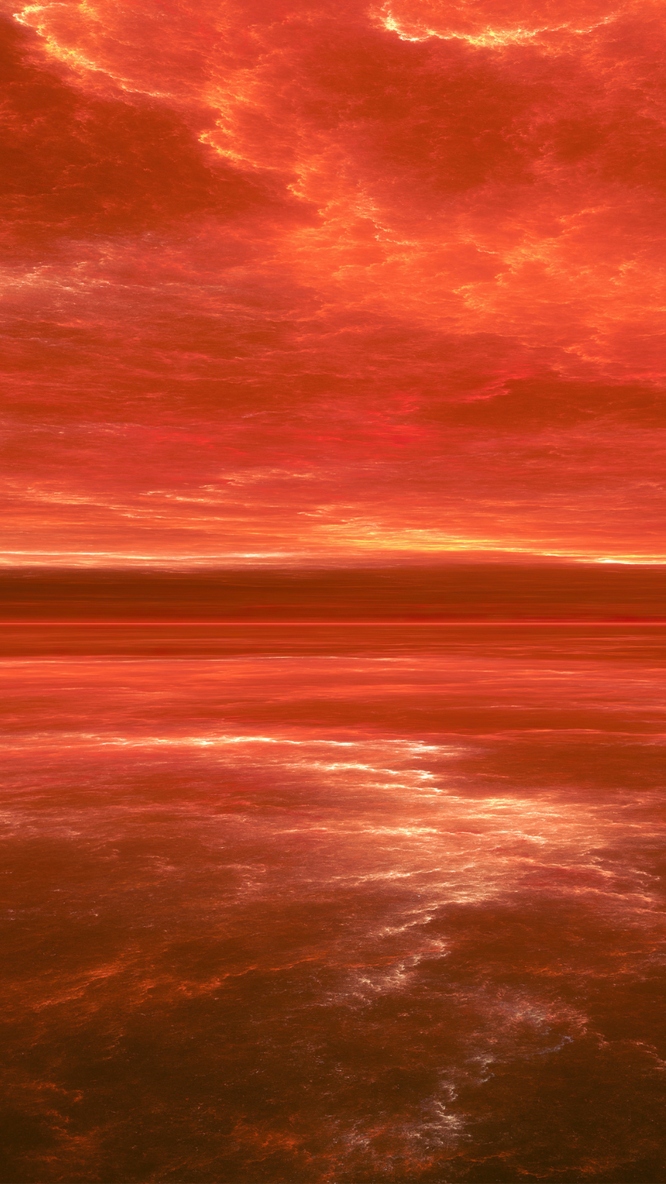 Digital art of a fiery sky over water HD Phone Wallpaper