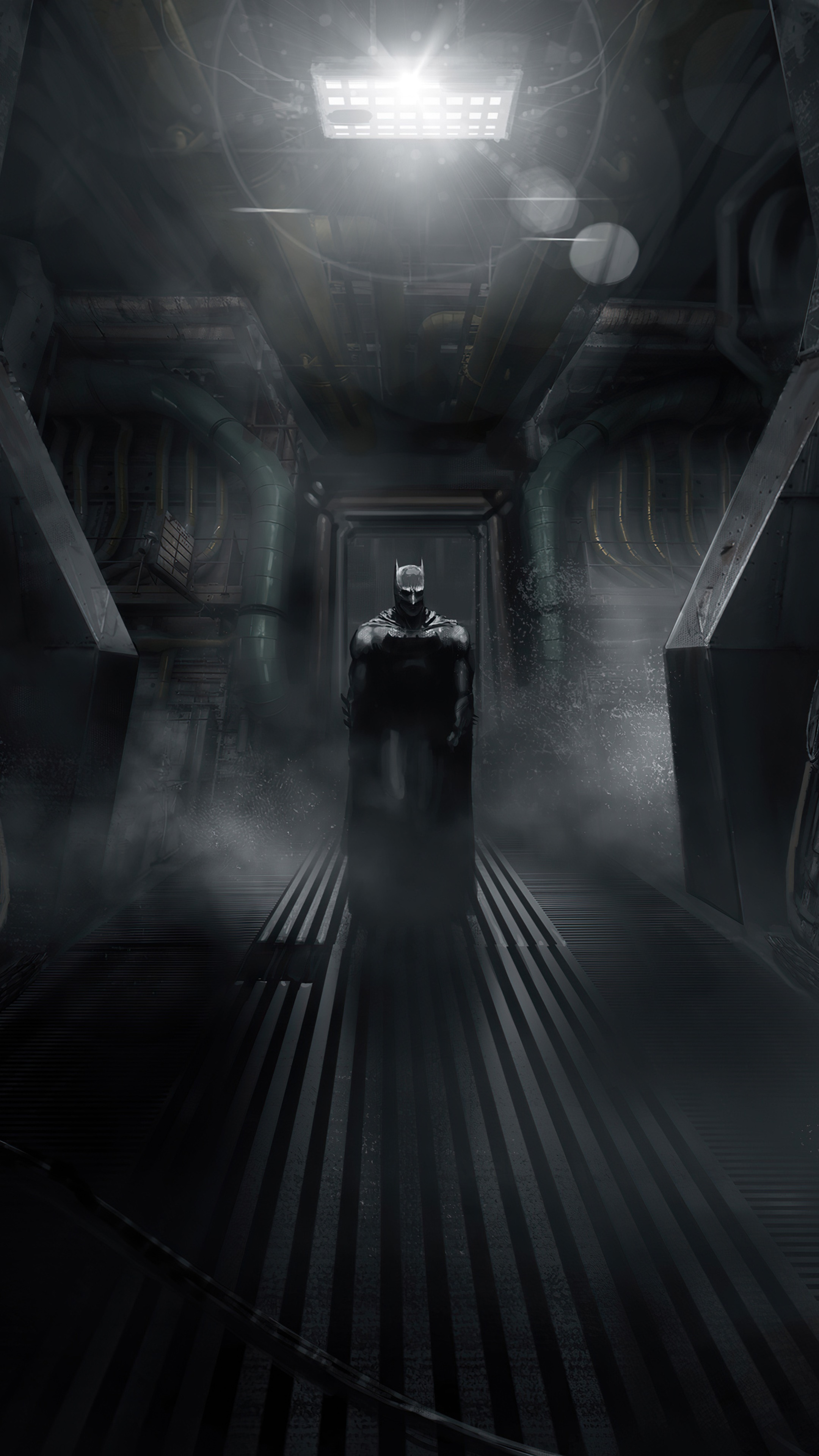 Batman in a dark corridor, digital art HD Phone Wallpaper