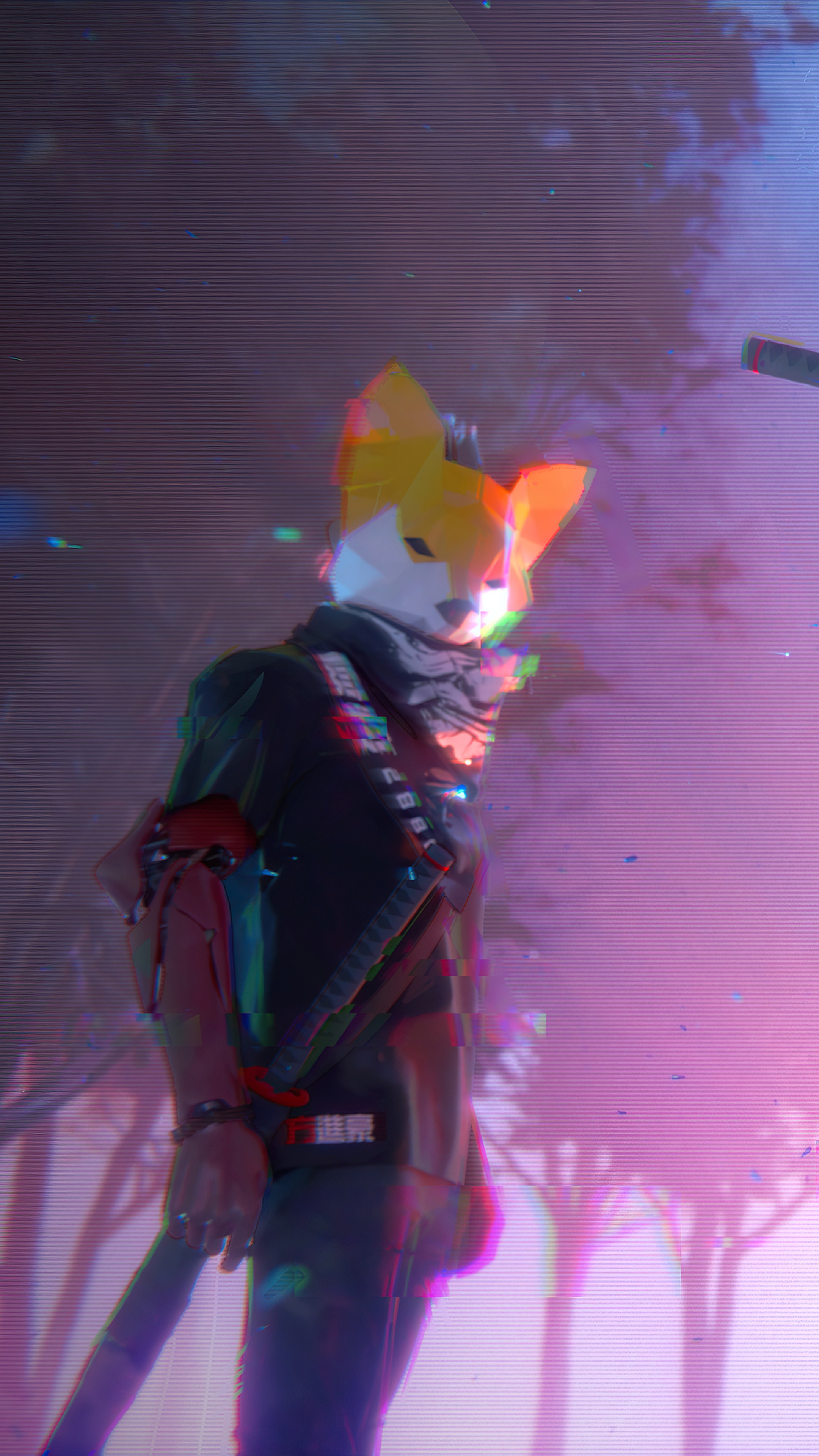 Character with dog mask and sword HD Phone Wallpaper
