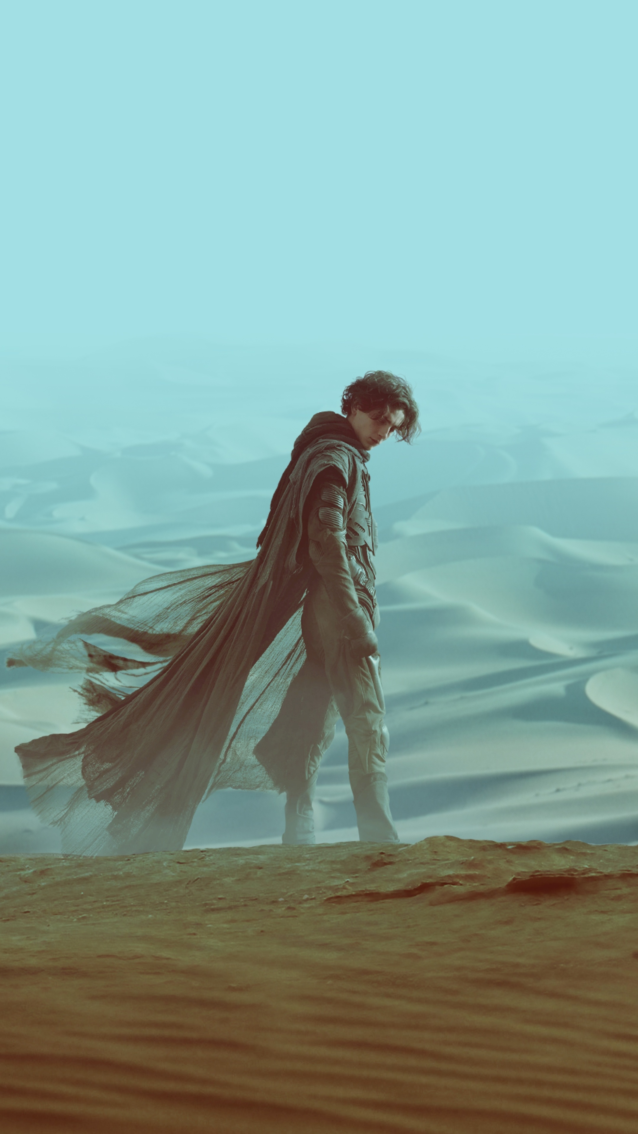 Paul Atreides from Dune walking through sand dunes HD Phone Wallpaper