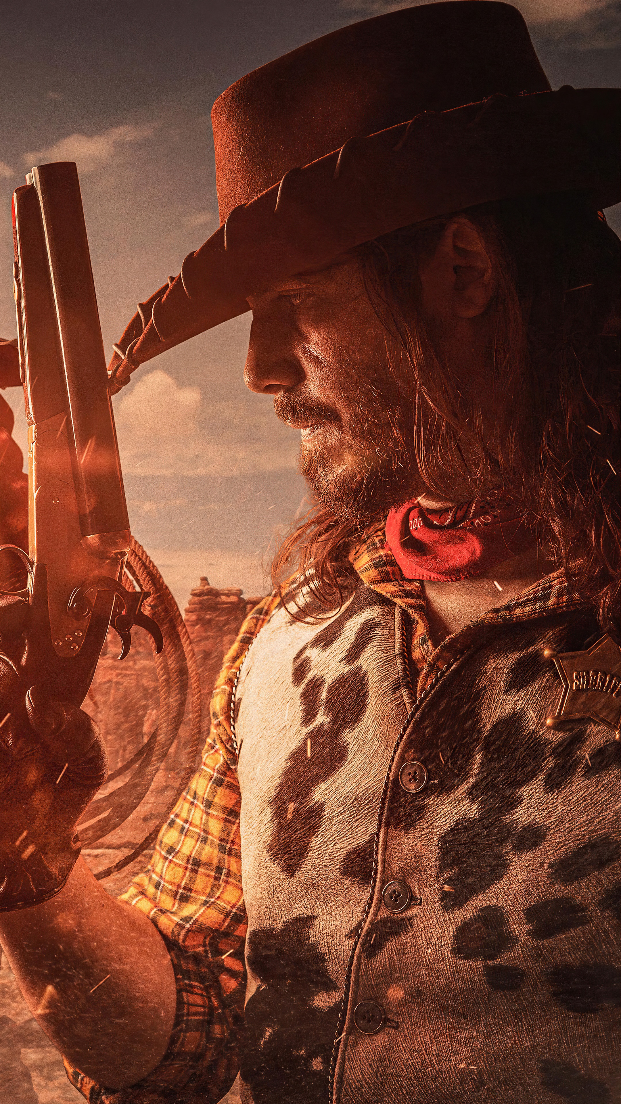 Cowboy with gun and hat, Red Dead Redemption 2 cosplay HD Phone Wallpaper