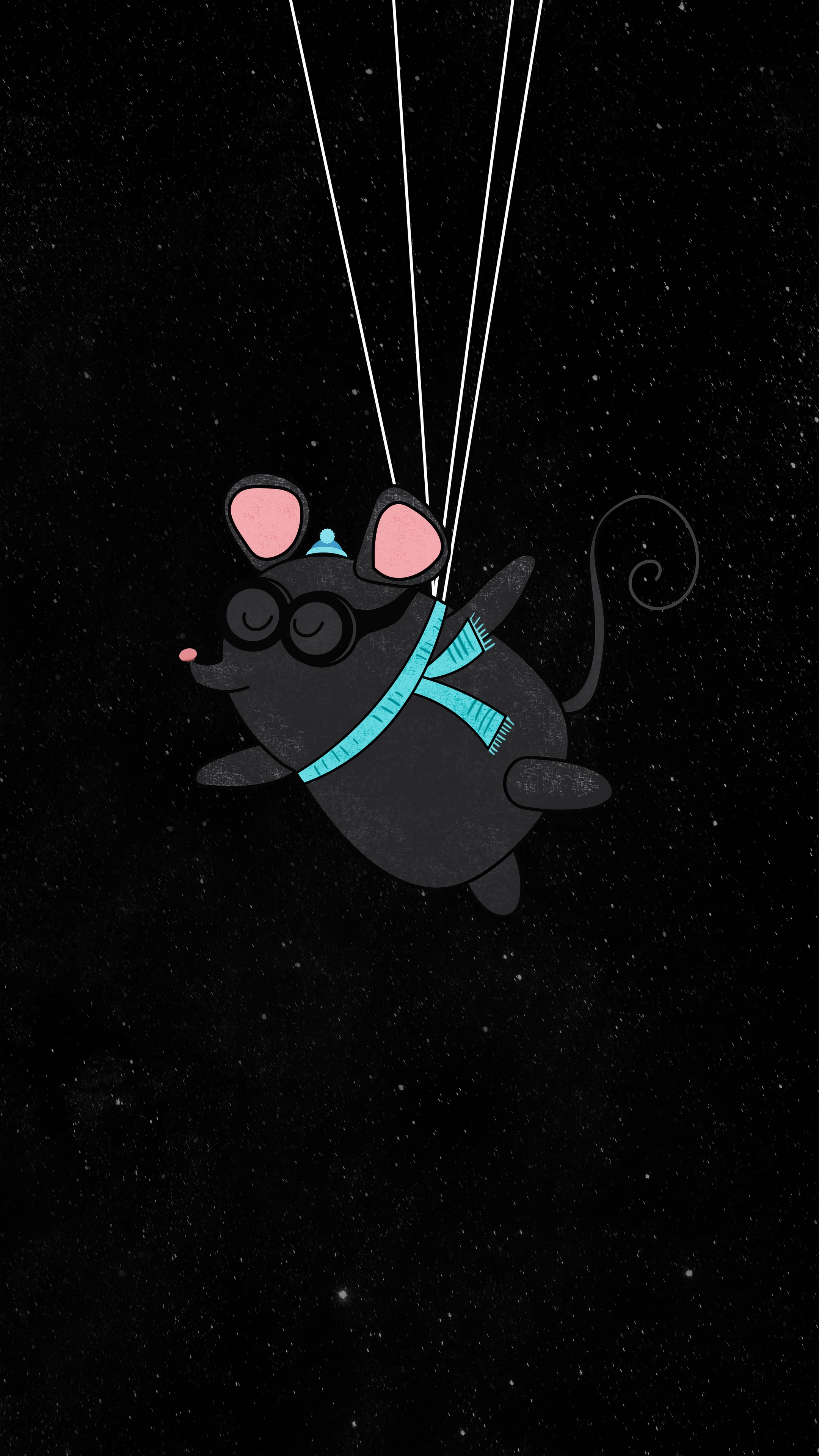 Black mouse with goggles and scarf in space HD Phone Wallpaper
