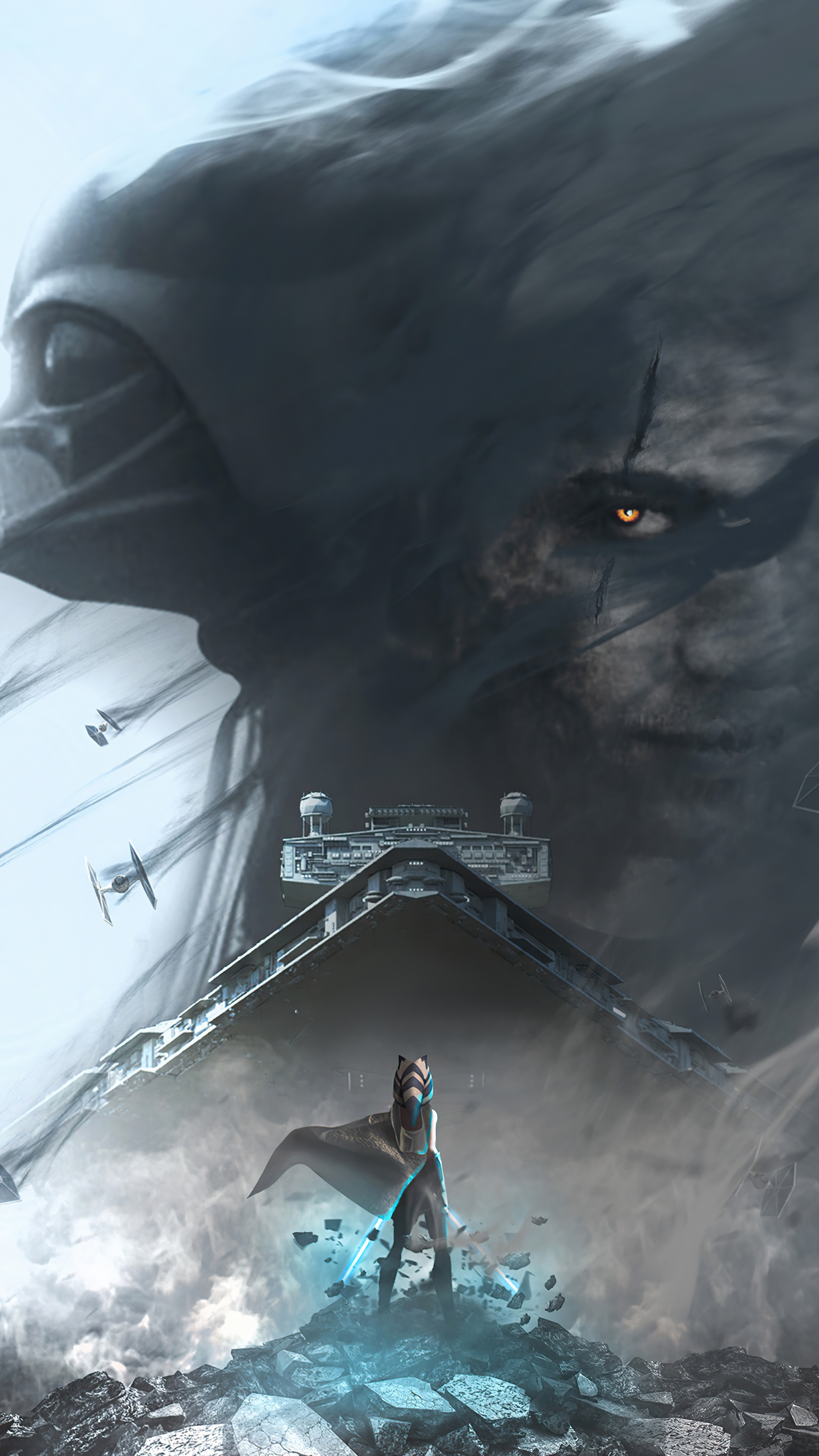 Ahsoka Tano and Darth Sidious from Star Wars HD Phone Wallpaper