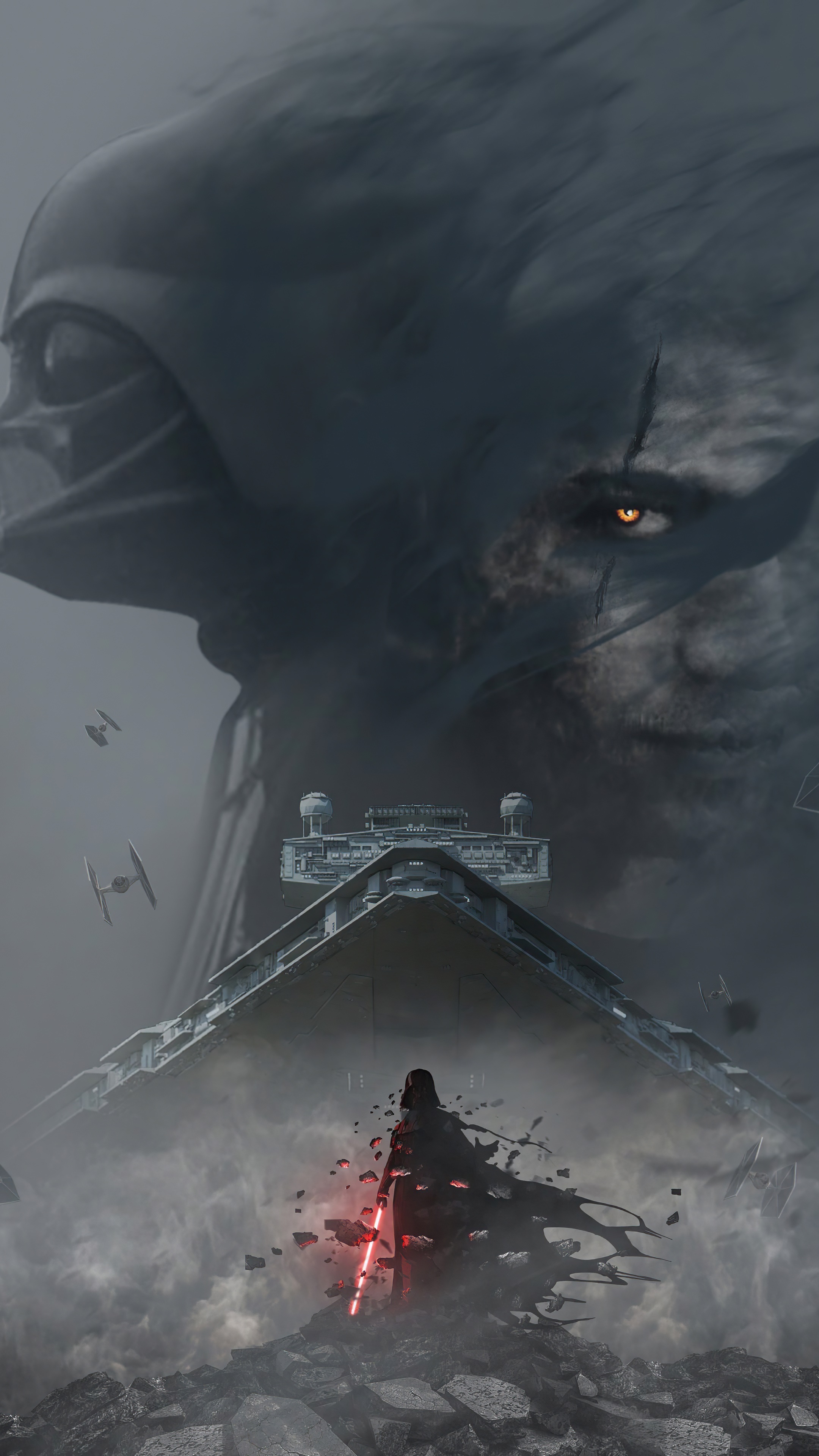 Darth Vader from Star Wars with Star Destroyer HD Phone Wallpaper