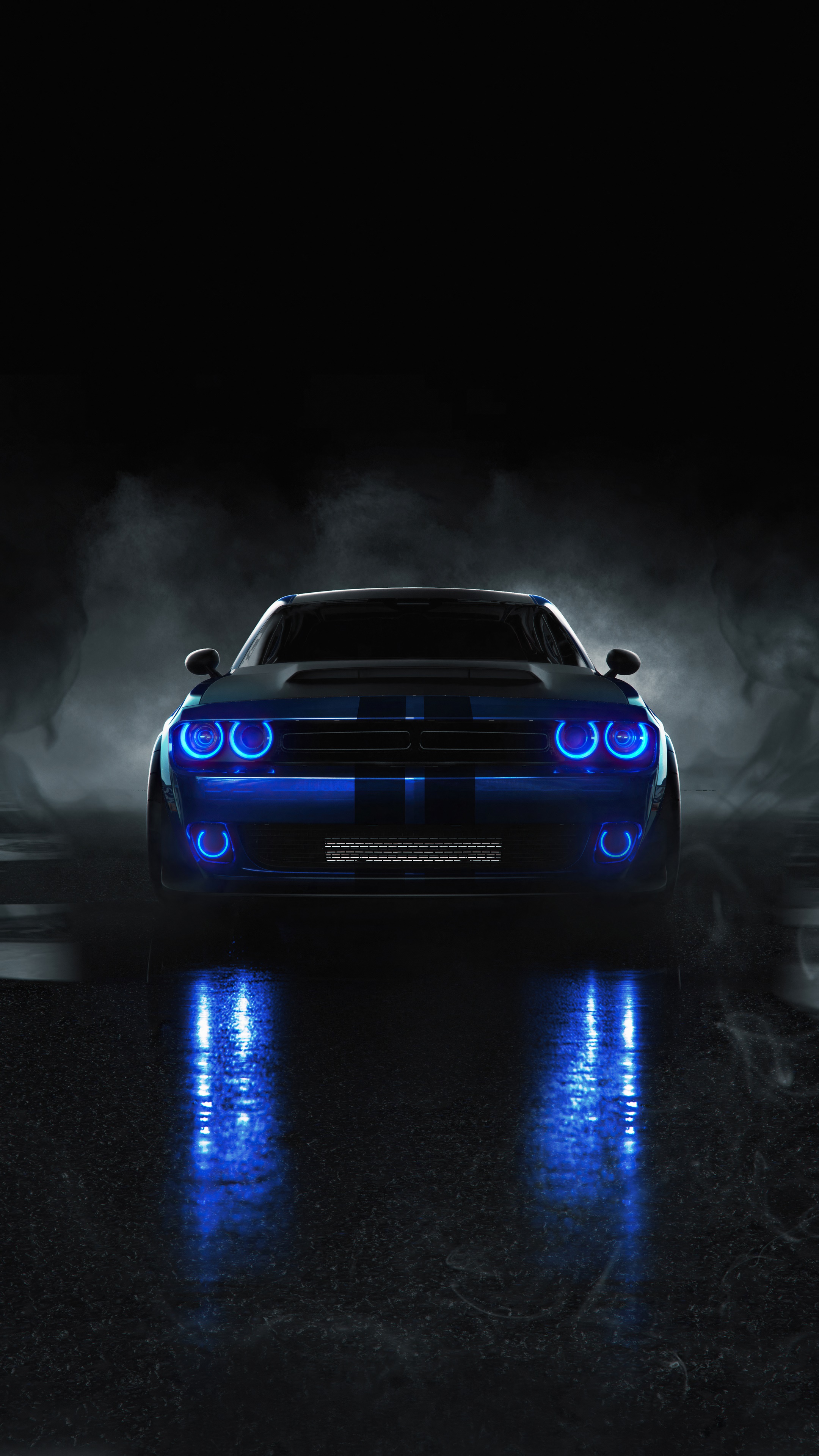 Blue Dodge Challenger with blue lights HD Phone Wallpaper