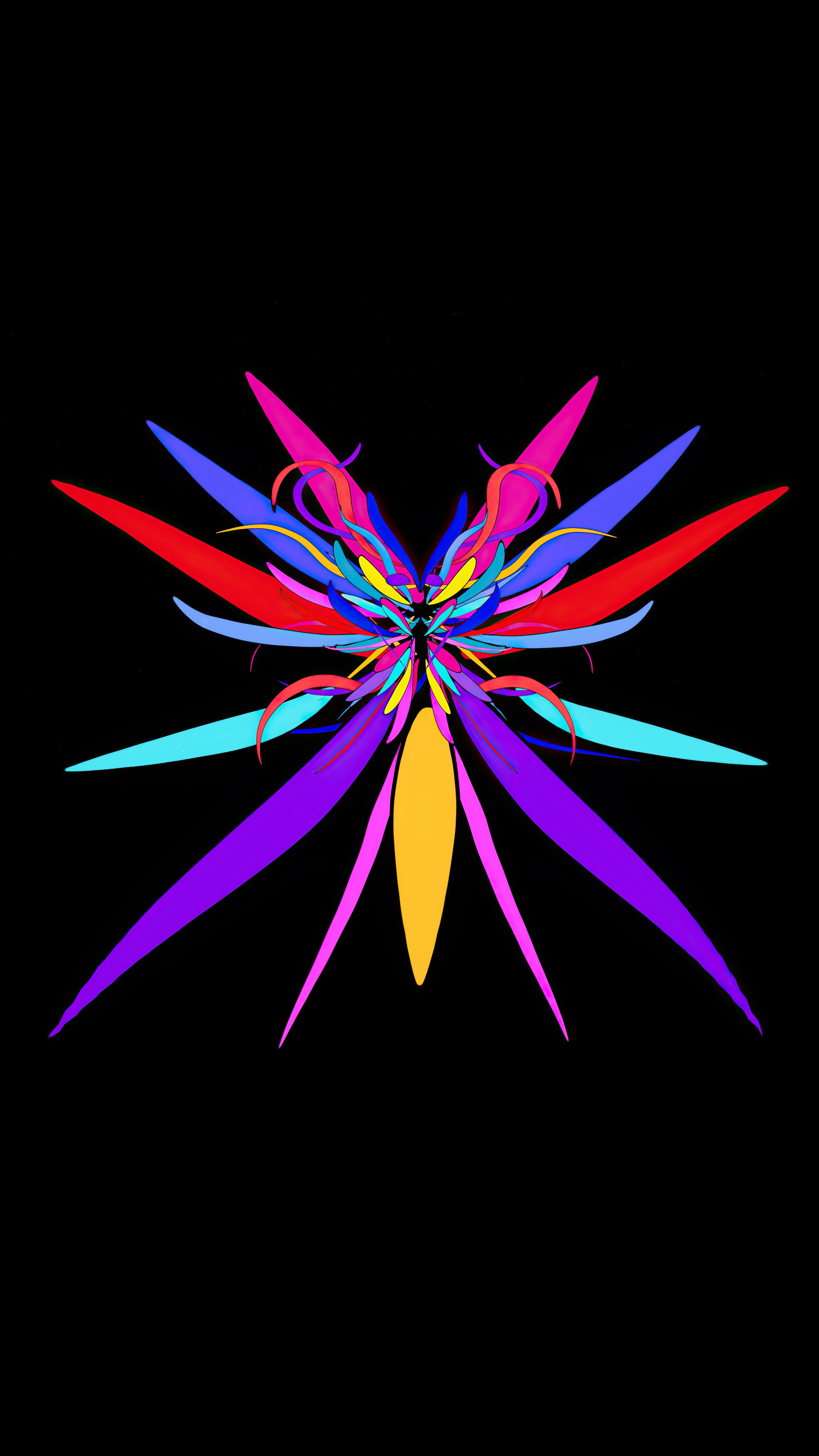 Abstract colorful butterfly-like shape on black background HD Phone Wallpaper