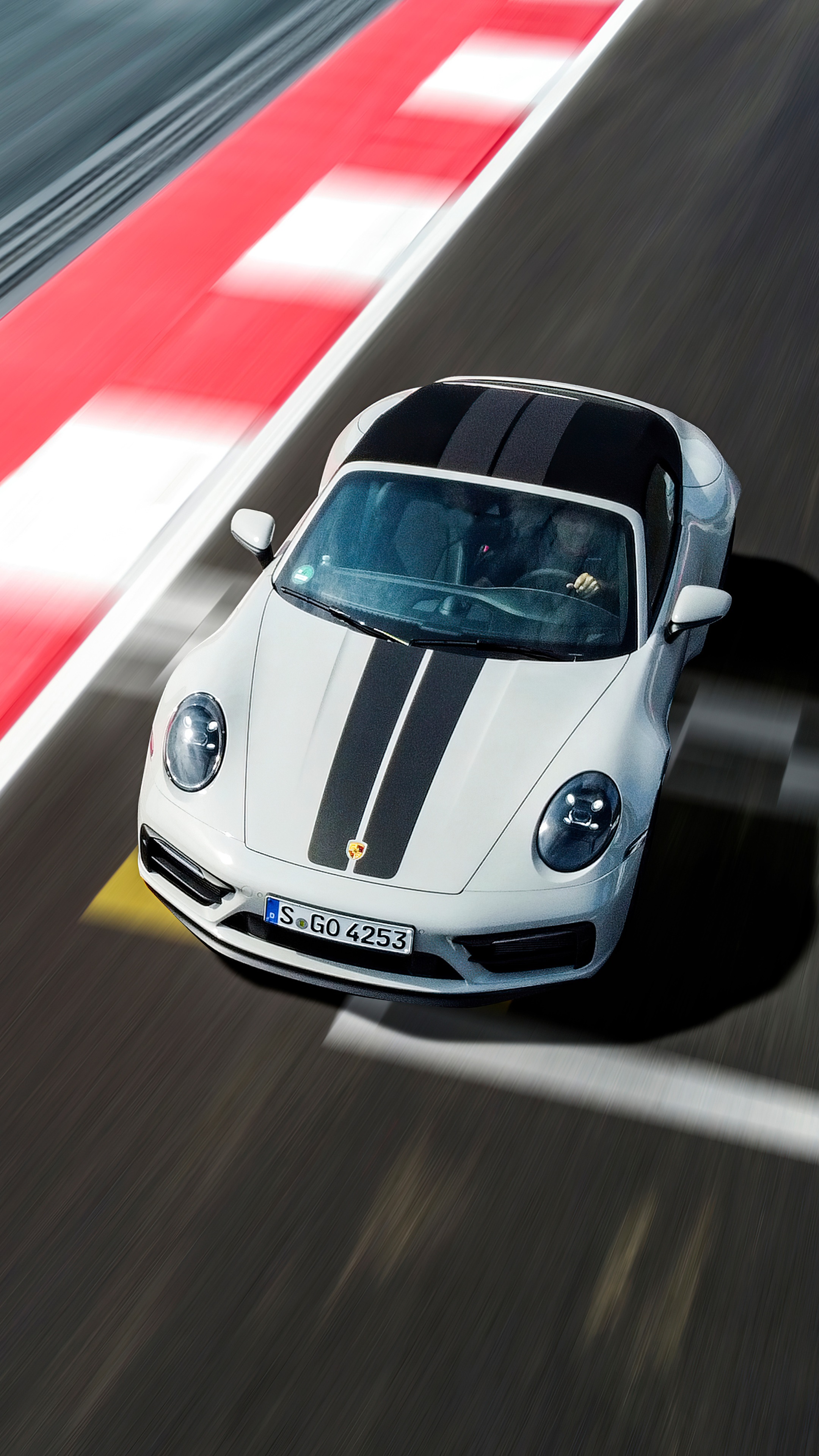 White Porsche 911 Convertible on Race Track HD Phone Wallpaper