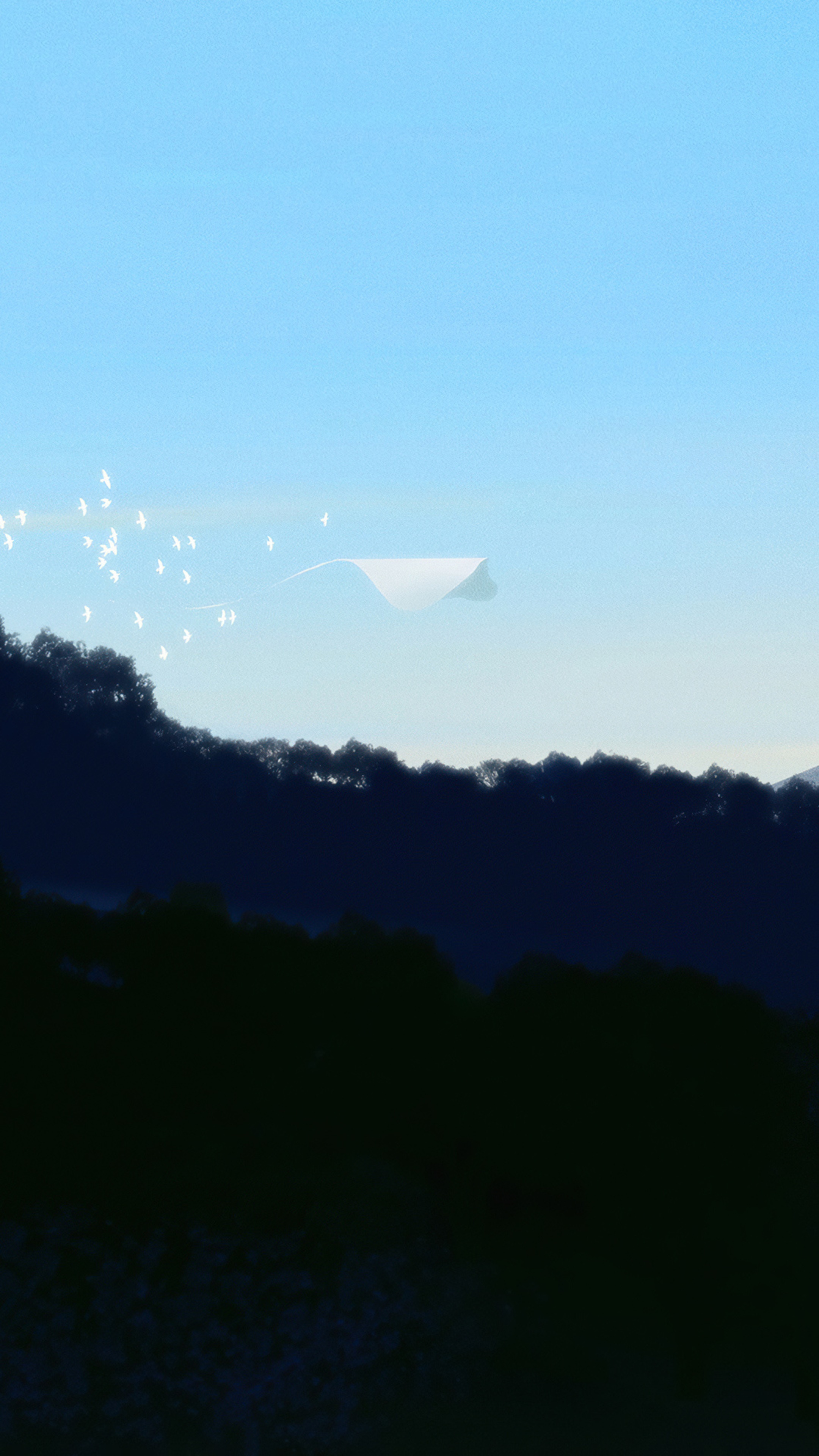Digital art of a paper airplane and birds HD Phone Wallpaper
