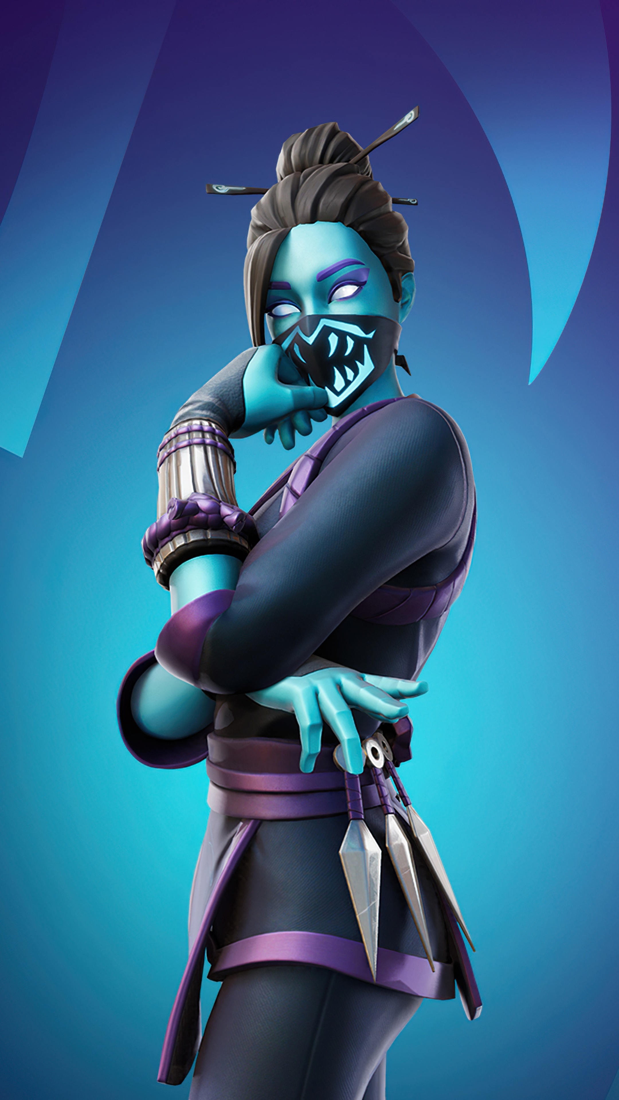 Fortnite character with blue skin and mask HD Phone Wallpaper