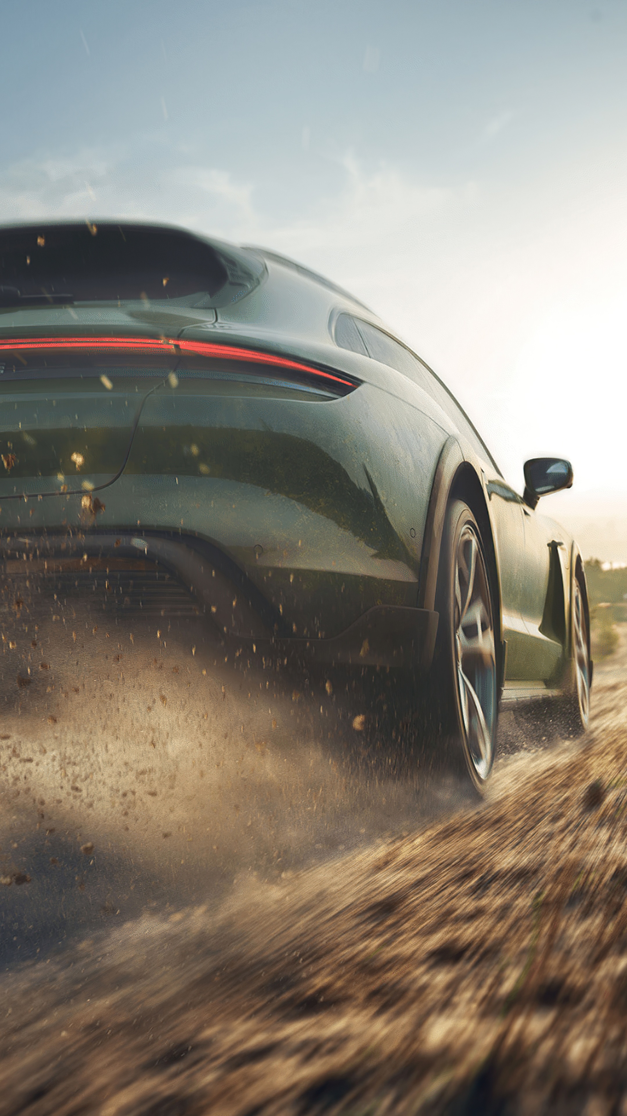 Porsche Taycan Cross Turismo driving on dirt road HD Phone Wallpaper