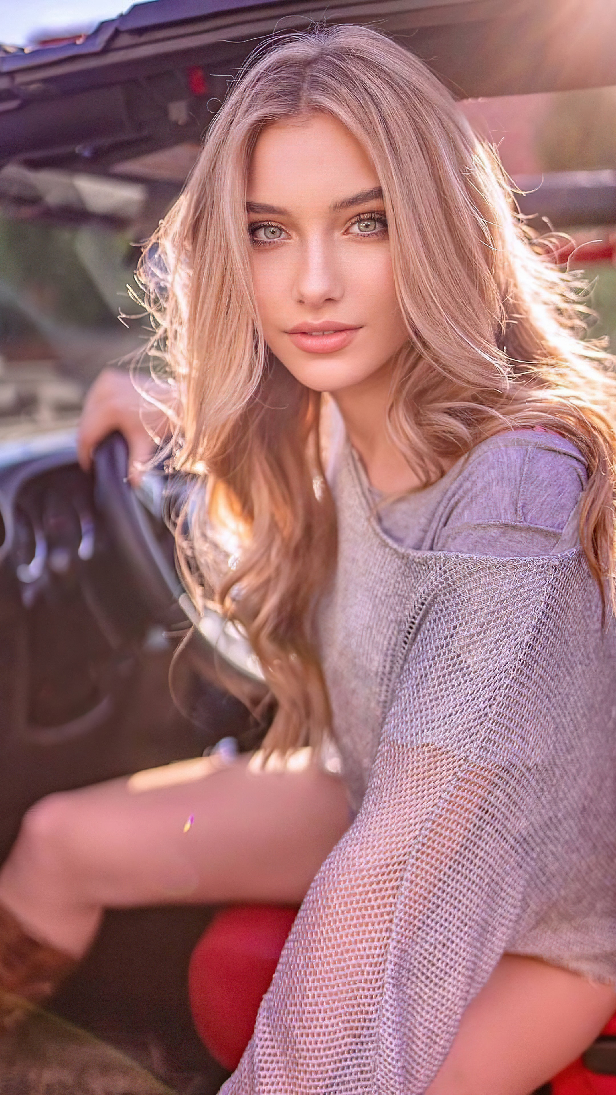 Alexandra Lenarchyk in a car HD Phone Wallpaper
